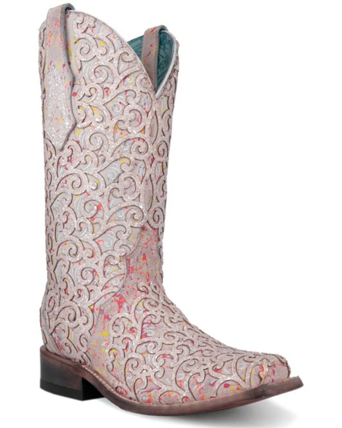 Women's Corral Glitter Overlay Neon Blacklight Western Boots - Square