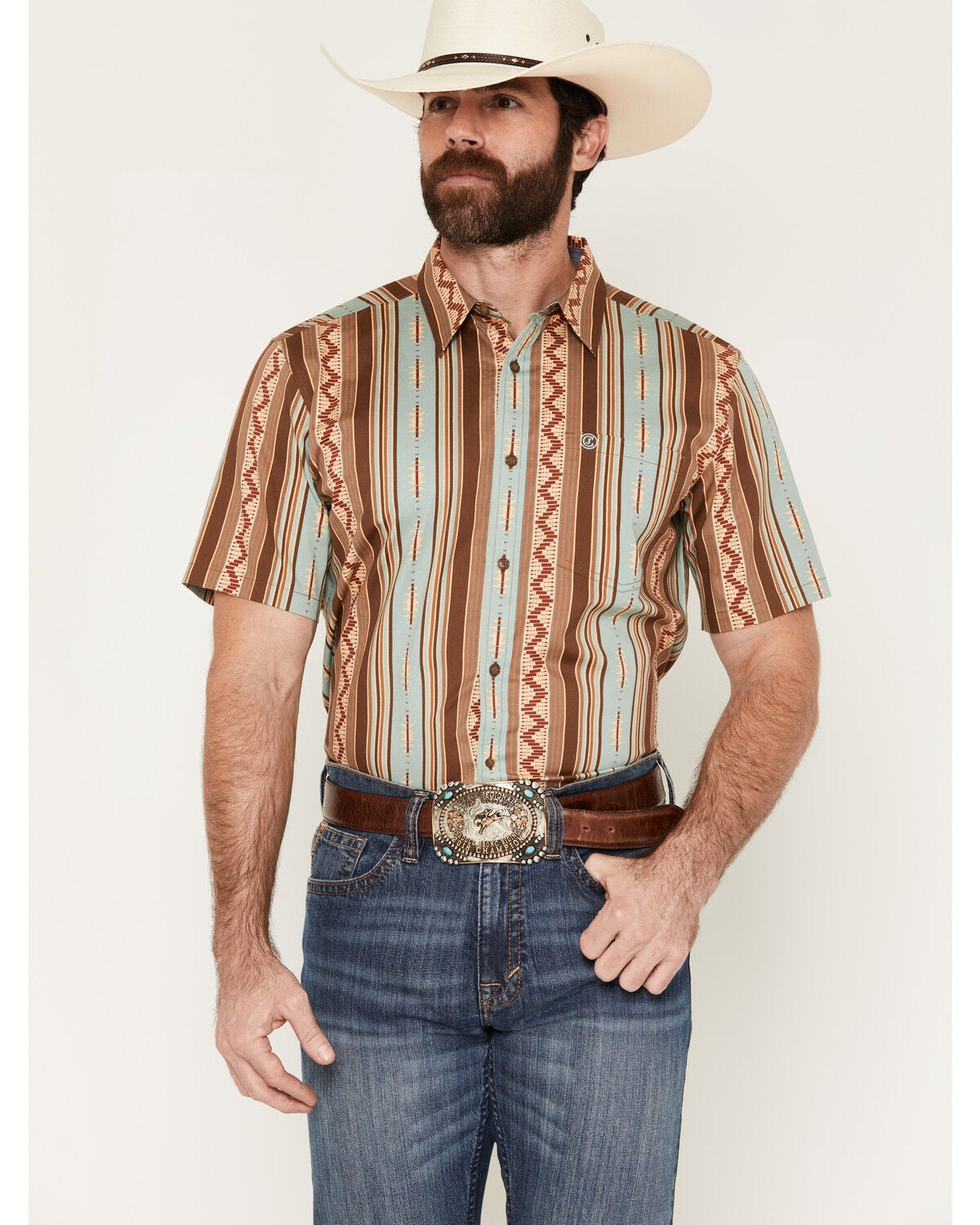 Men's Cody James Southwestern Stripe Print Short Sleeve Button-Down St