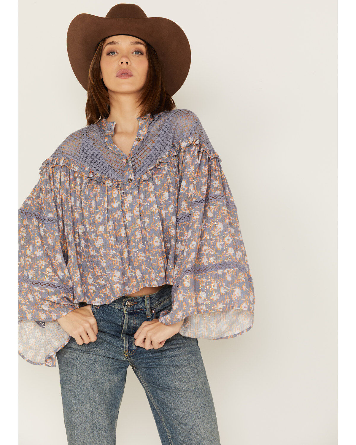 Women's Jen's Pirate Booty Floral Print Long Sleeve Ruffle Wildflower