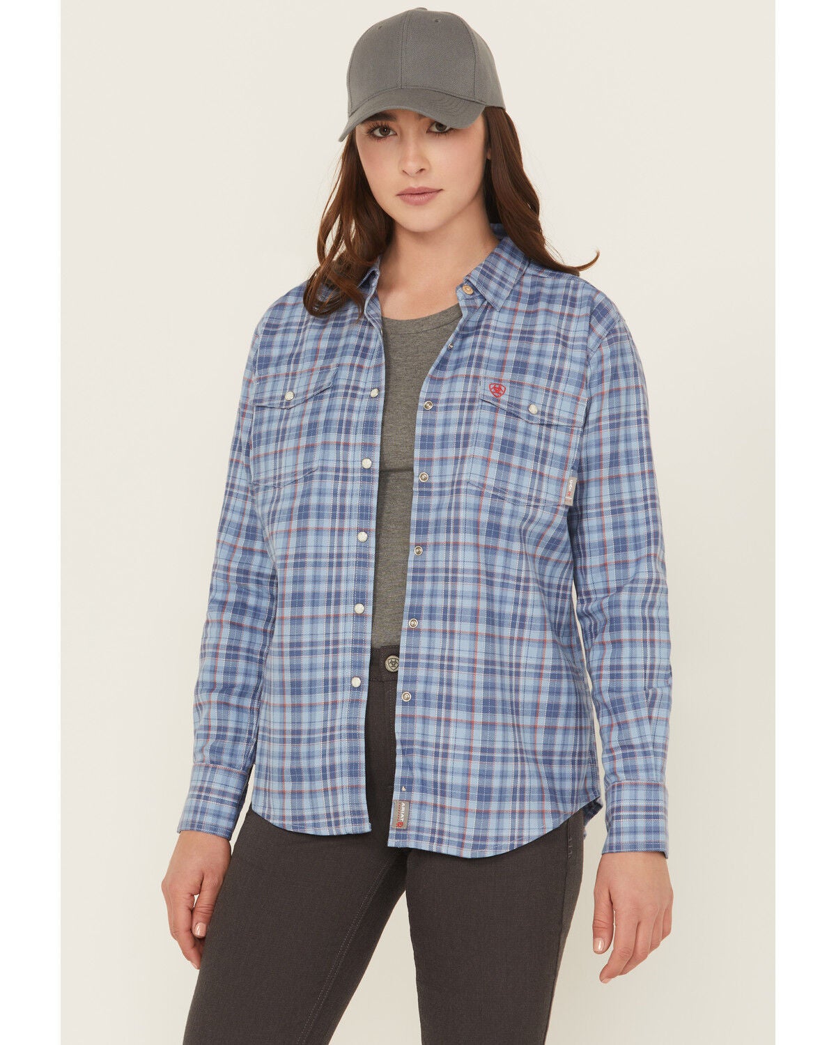 Women's Ariat FR Laurel Plaid Print Long Sleeve Snap Work Shirt