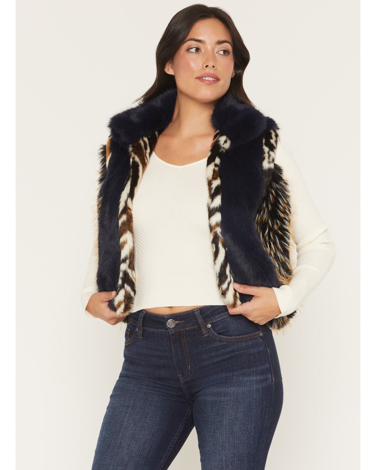 Women's Azalea Wang Boot Barn Exclusive Faux Fur Striped Vest