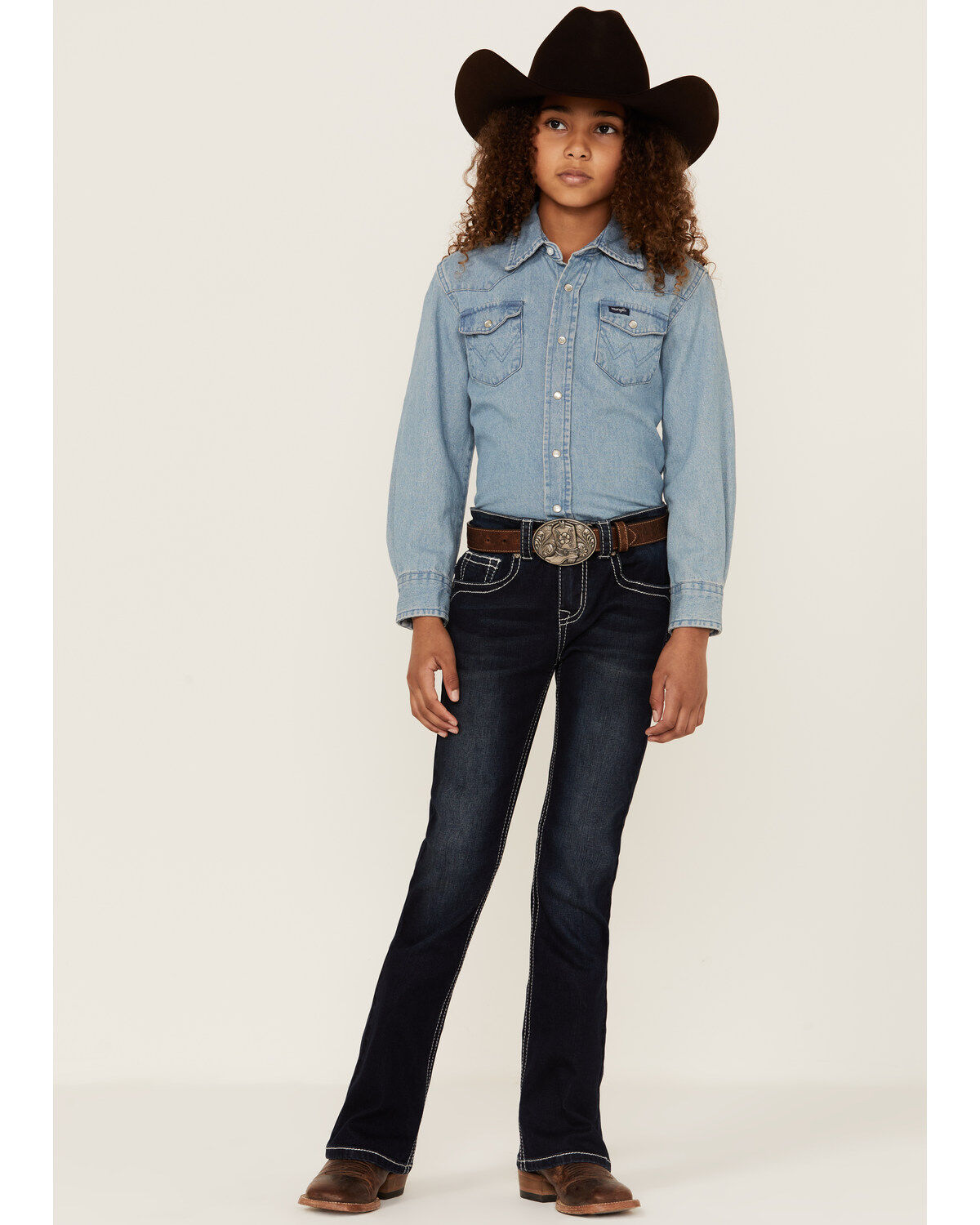 Girls' Shyanne Little Dark Wash Embroidered Half-Circle Pocket Bootcut