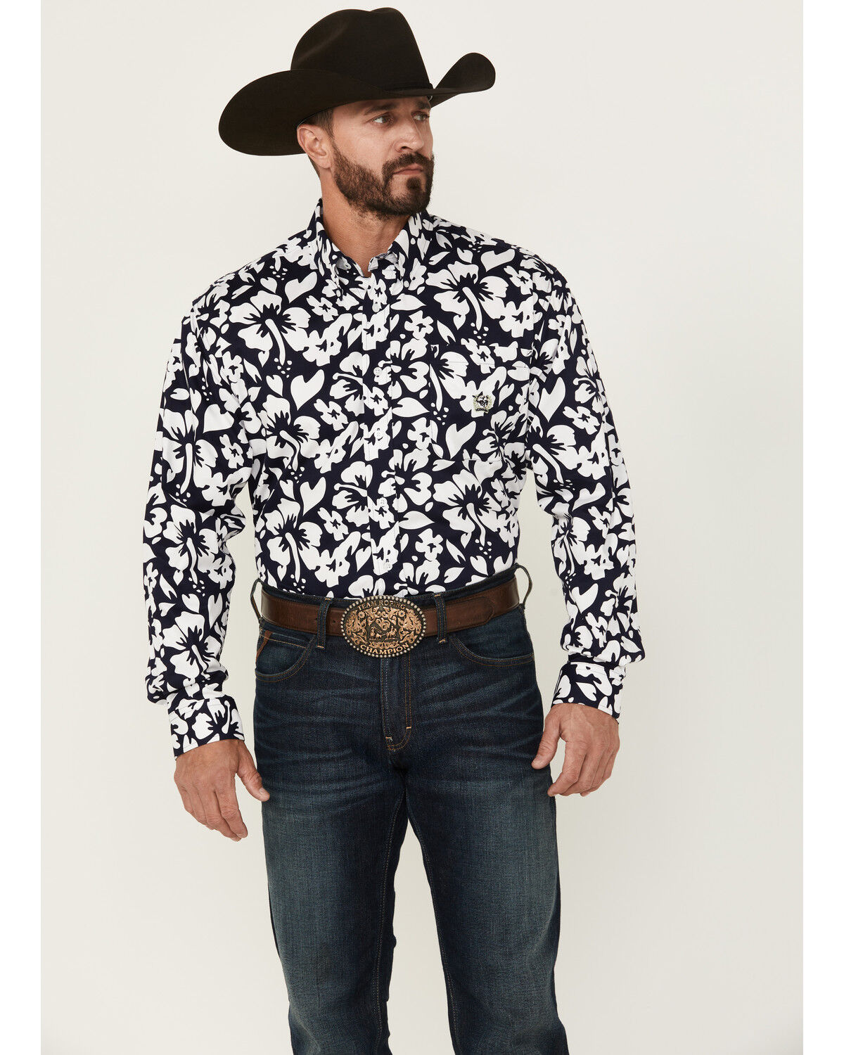 Men's Cinch Floral Print Long Sleeve Button-Down Western Shirt