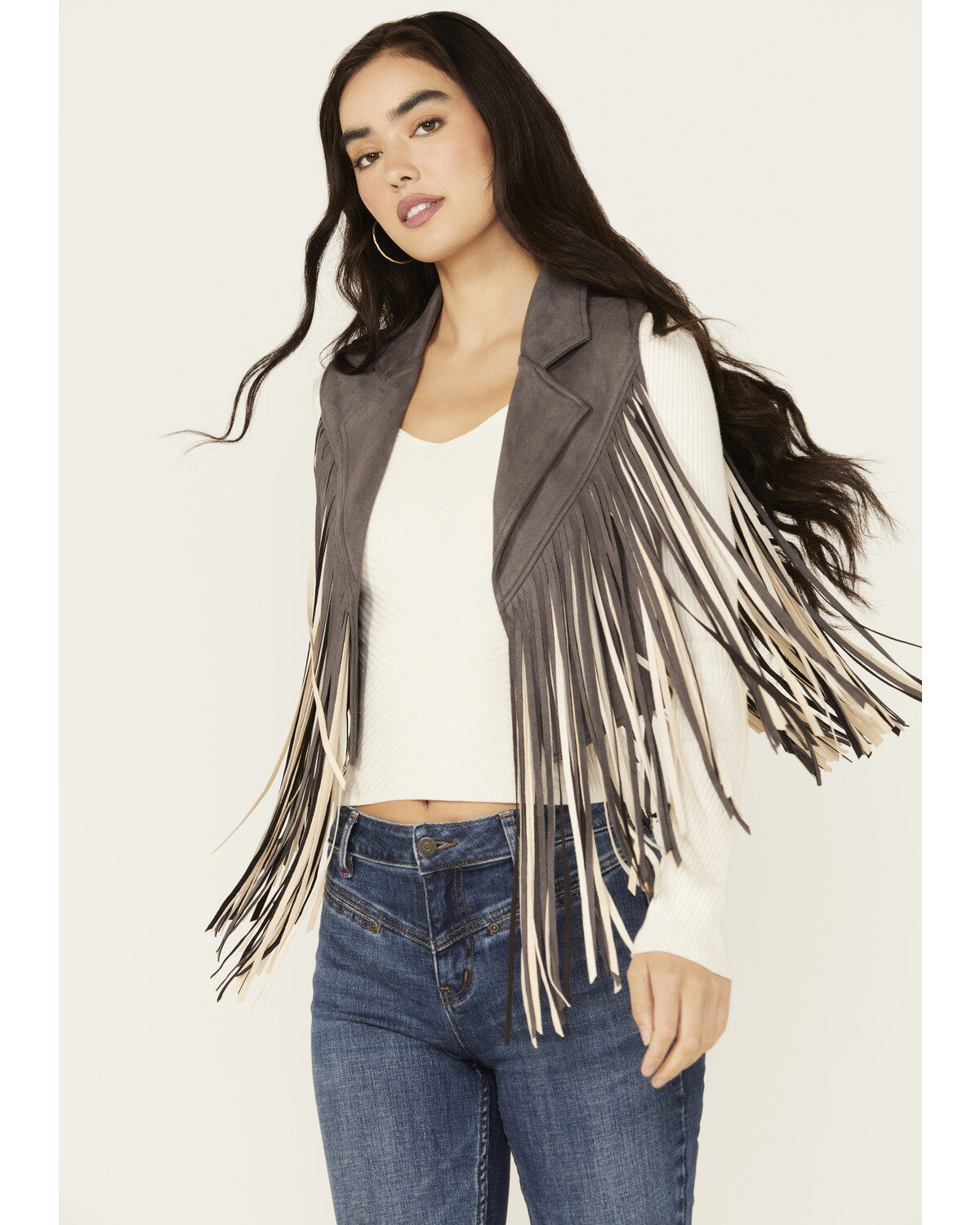 Women's Saints & Hearts Contrast Fringe Faux Suede Vest