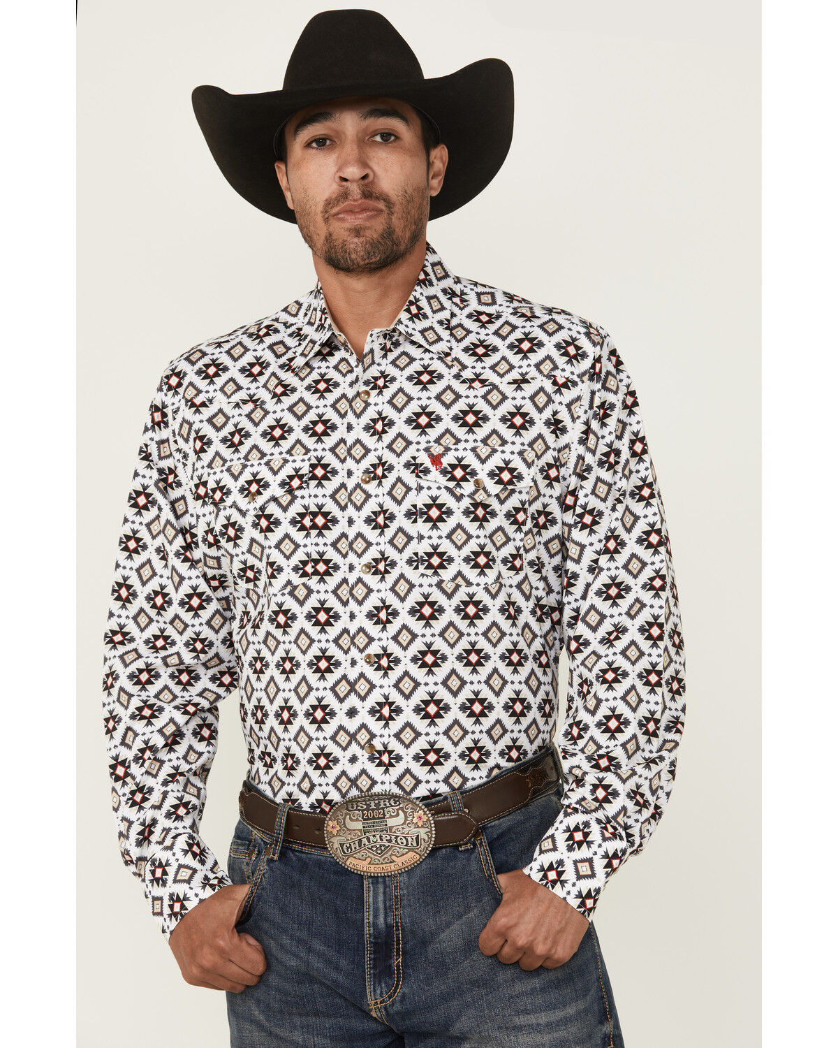 Men's Rodeo Clothing Geo Print Long Sleeve Snap Western Shirt