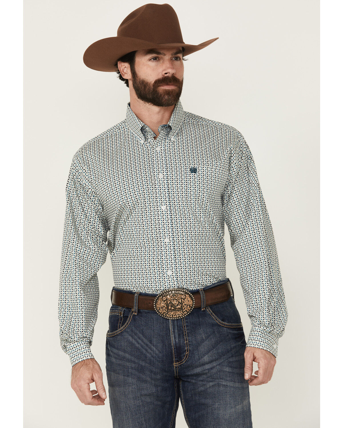 Men's Cinch Geo Print Long Sleeve Button-Down Western Shirt