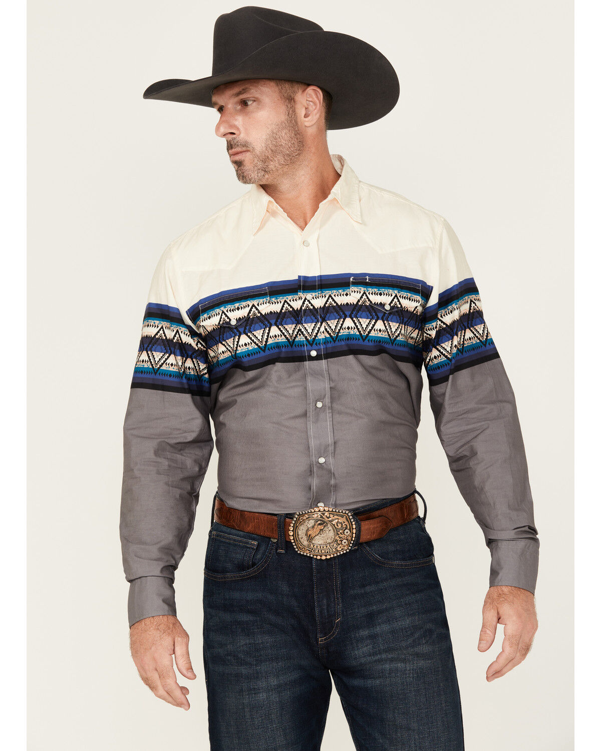 Men's Roper Vintage Southwestern Border Long Sleeve Pearl Snap Western