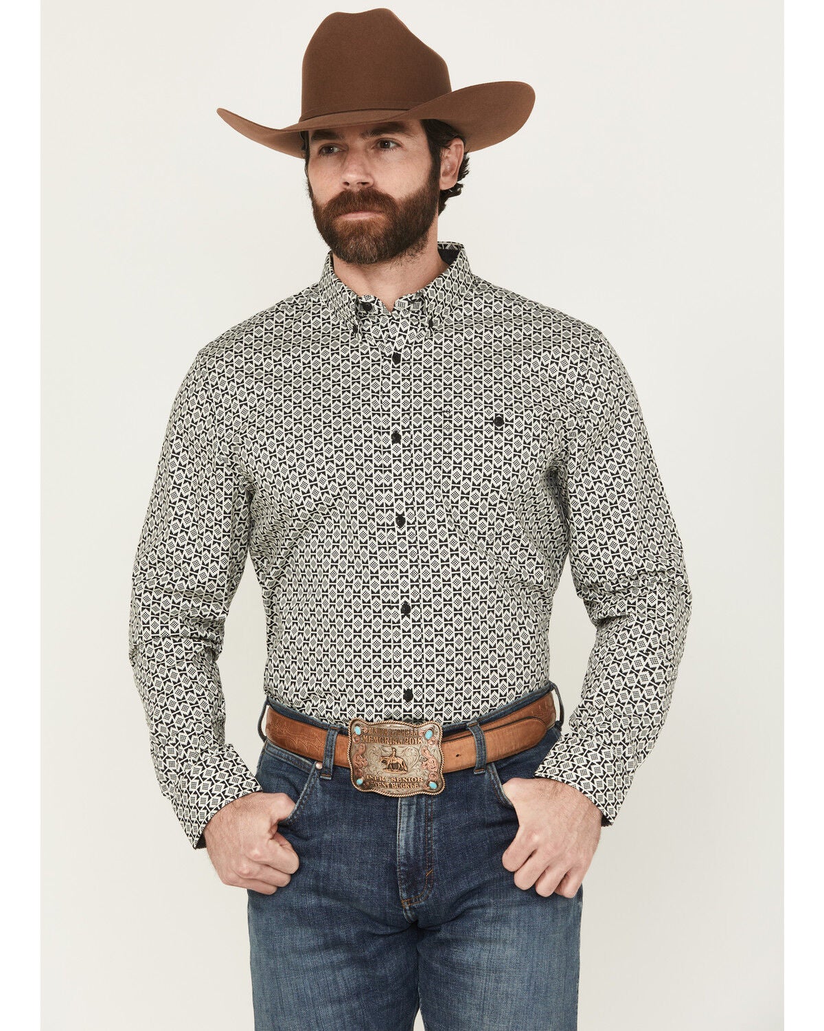 Men's RANK 45 Rockies Ridge Geo Print Long Sleeve Button-Down Stretch