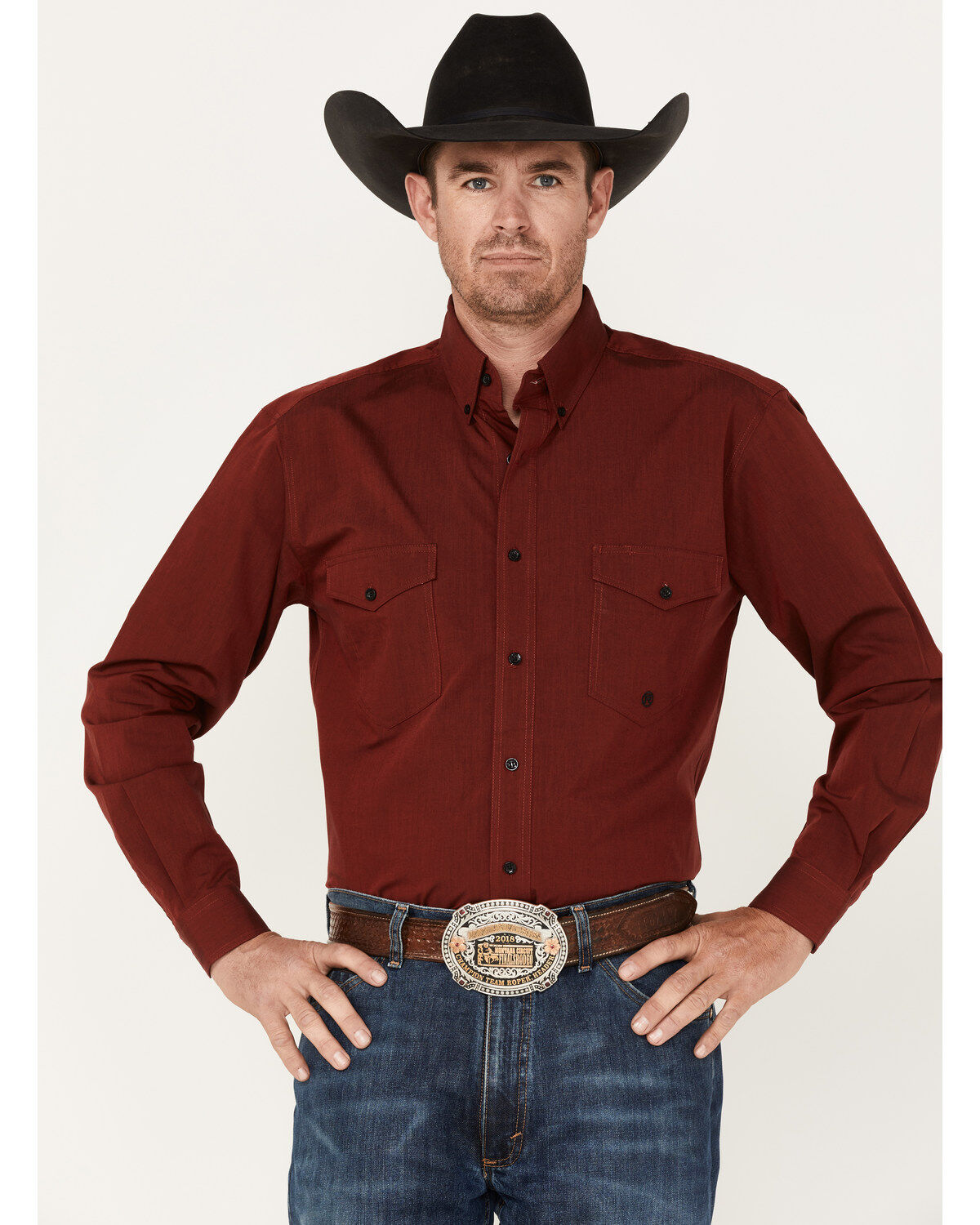 Men's Roper Pinewood Solid Long Sleeve Button Down Western Shirt