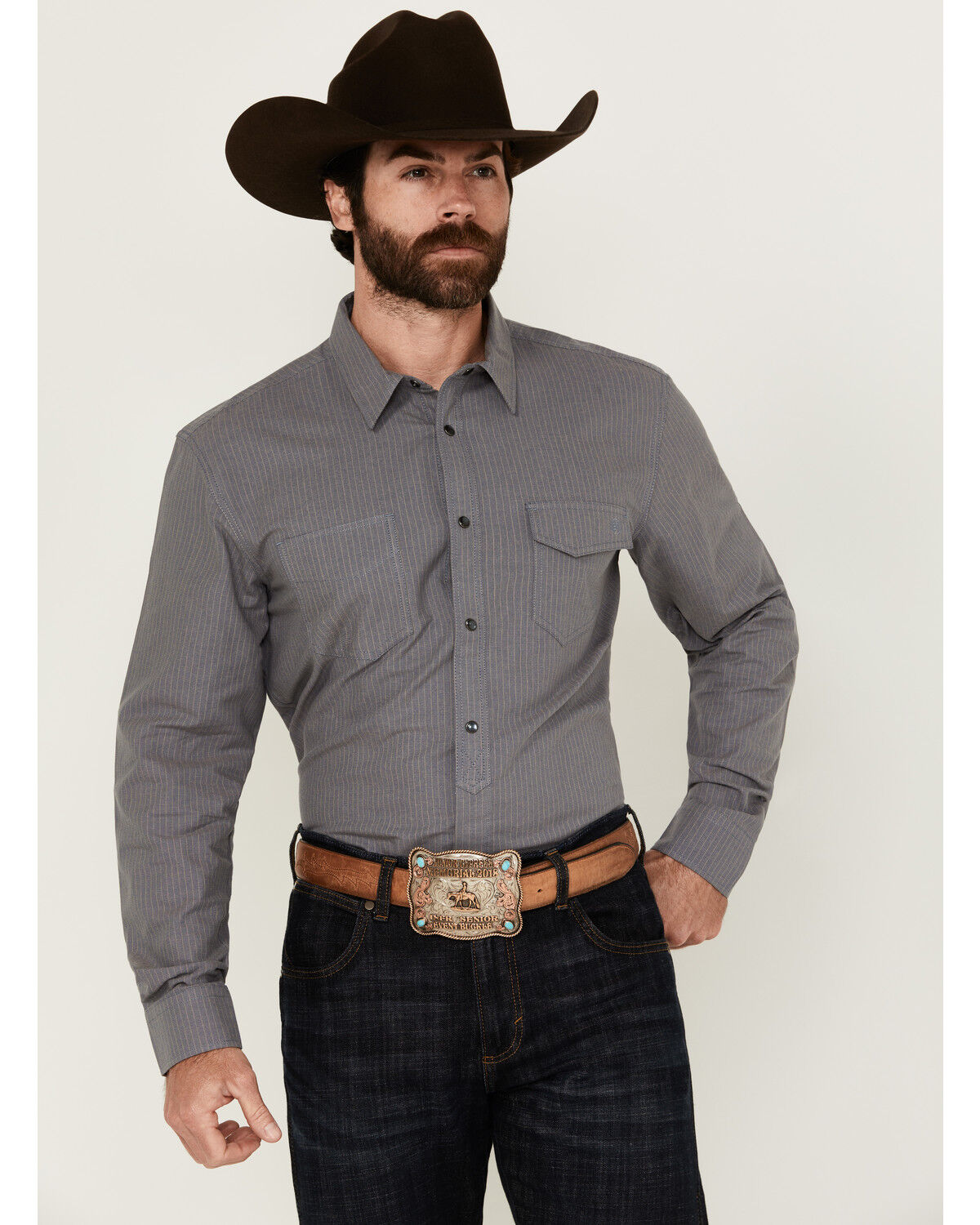 Men's Blue Ranchwear Grayson Striped Long Sleeve Pearl Snap Western Sh