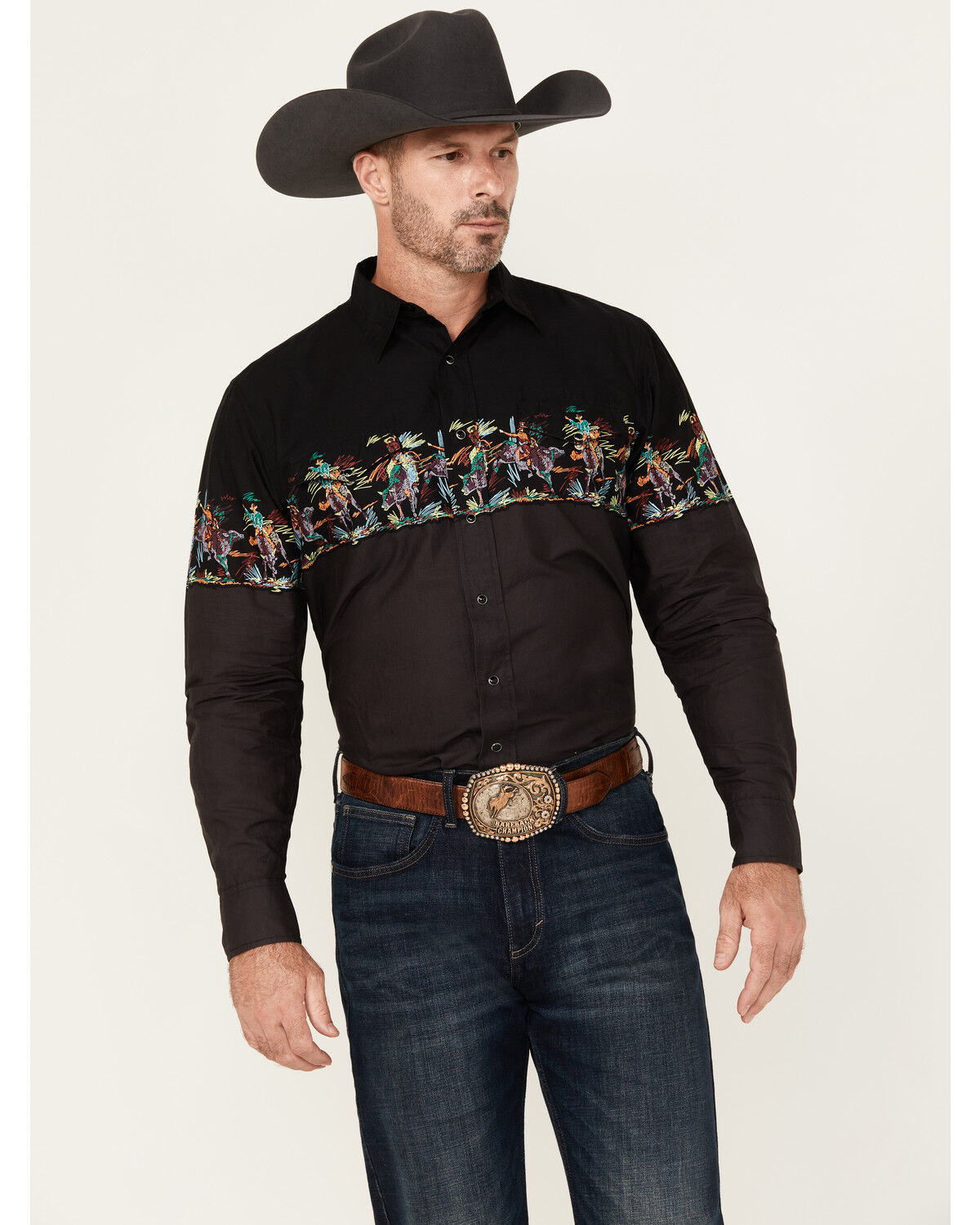 Men's Roper Vintage Horse Border Print Long Sleeve Snap Western Shirt