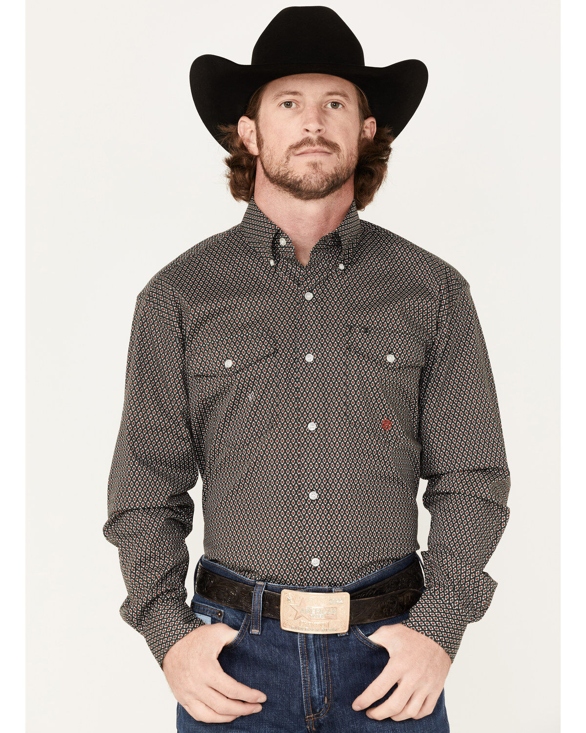 Men's Roper Geo Print Long Sleeve Button Down Stretch Western Shirt