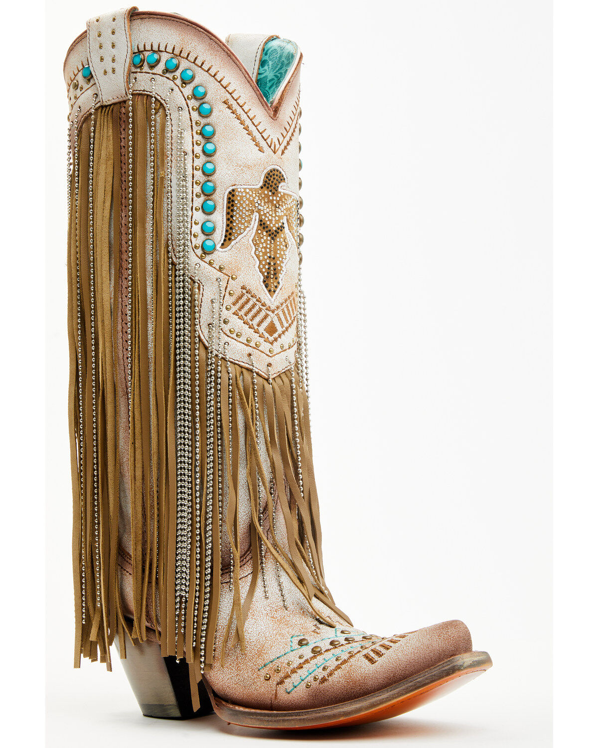 Women's Corral Embroidered and Crystal Eagle Fringe Western Boots - Sn