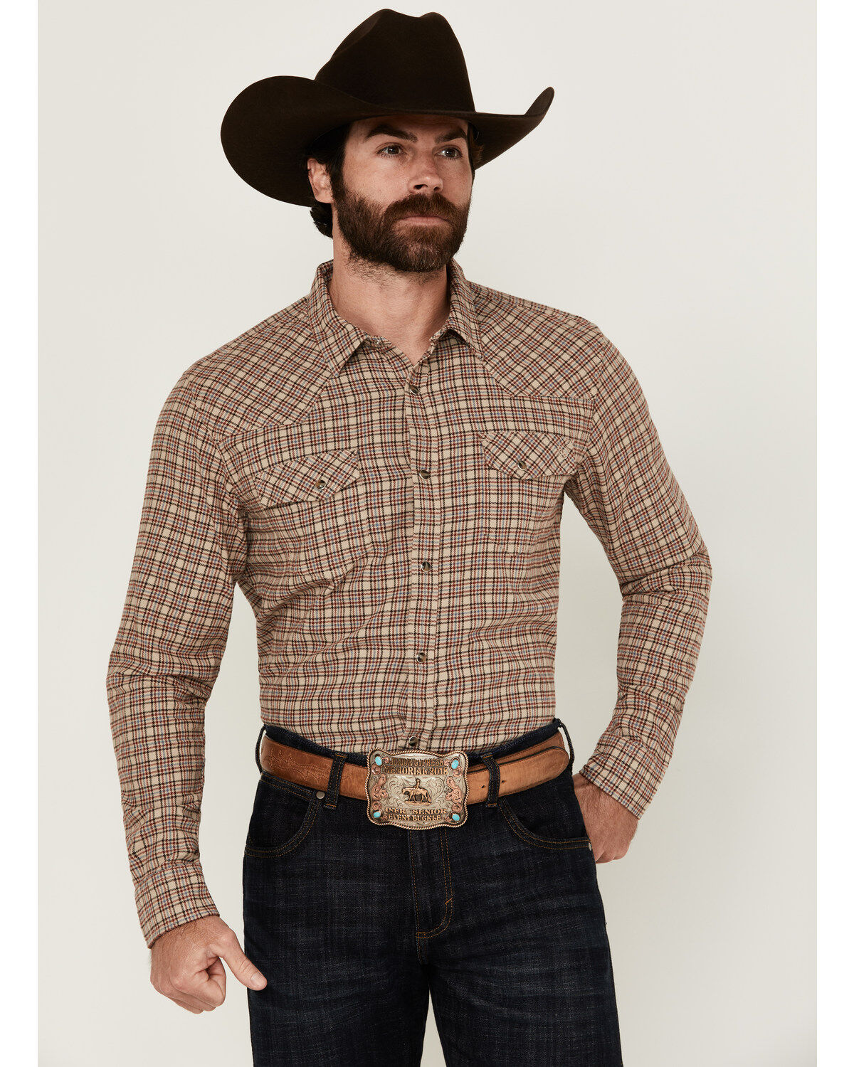 Men's Blue Ranchwear Euclid Plaid Print Long Sleeve Snap Western Shirt