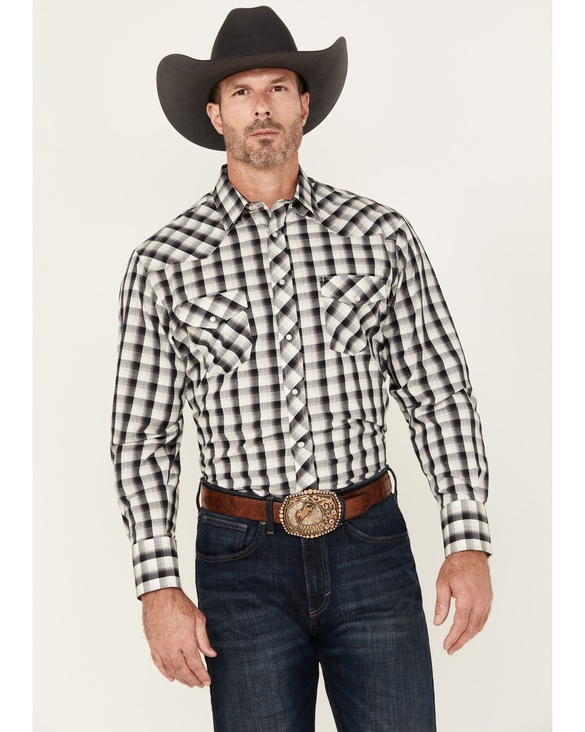 Men's Roper Plaid Print Long Sleeve Snap Stretch Western Shirt