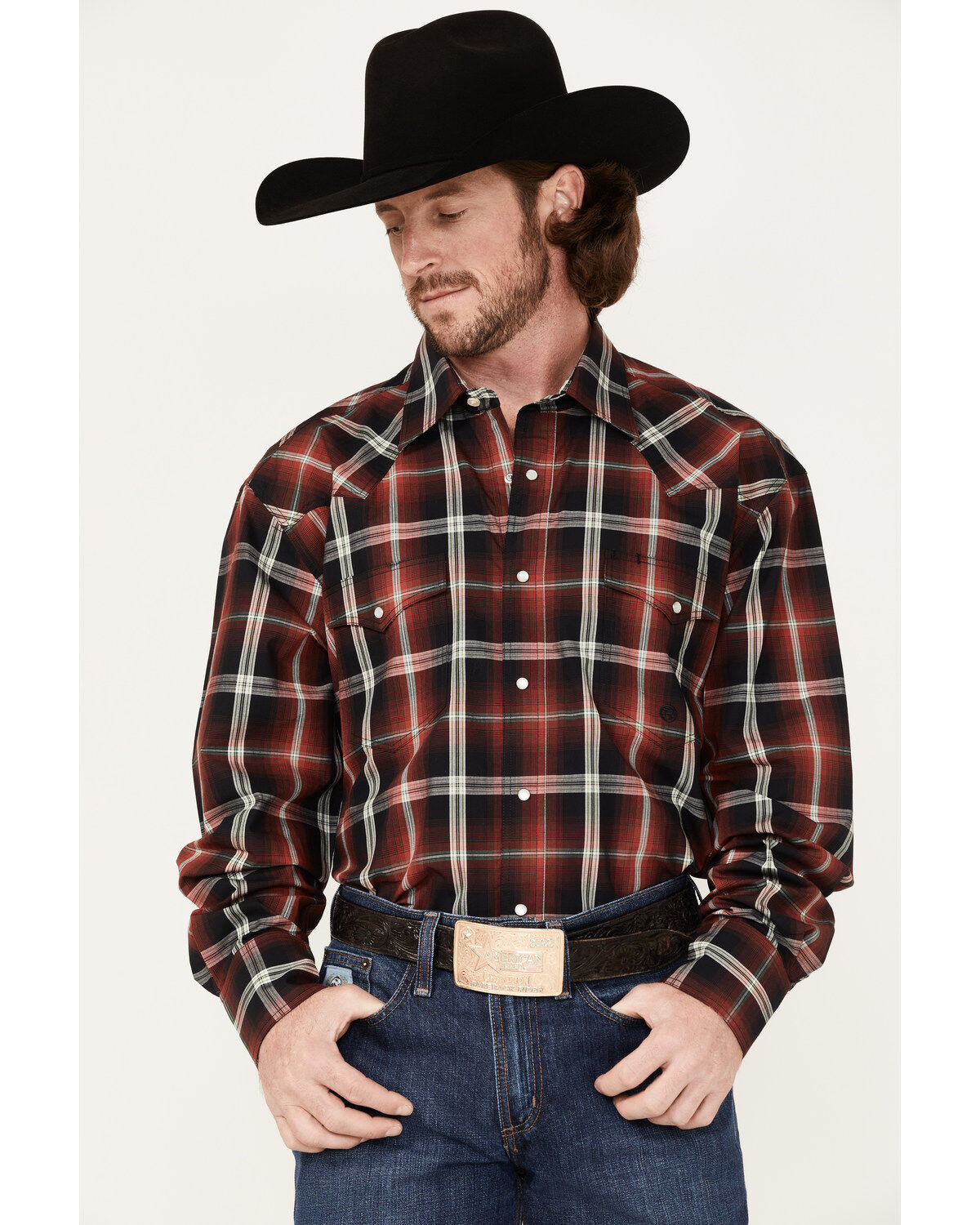 Men's Roper Pinewood Plaid Print Long Sleeve Pearl Snap Western Shirt