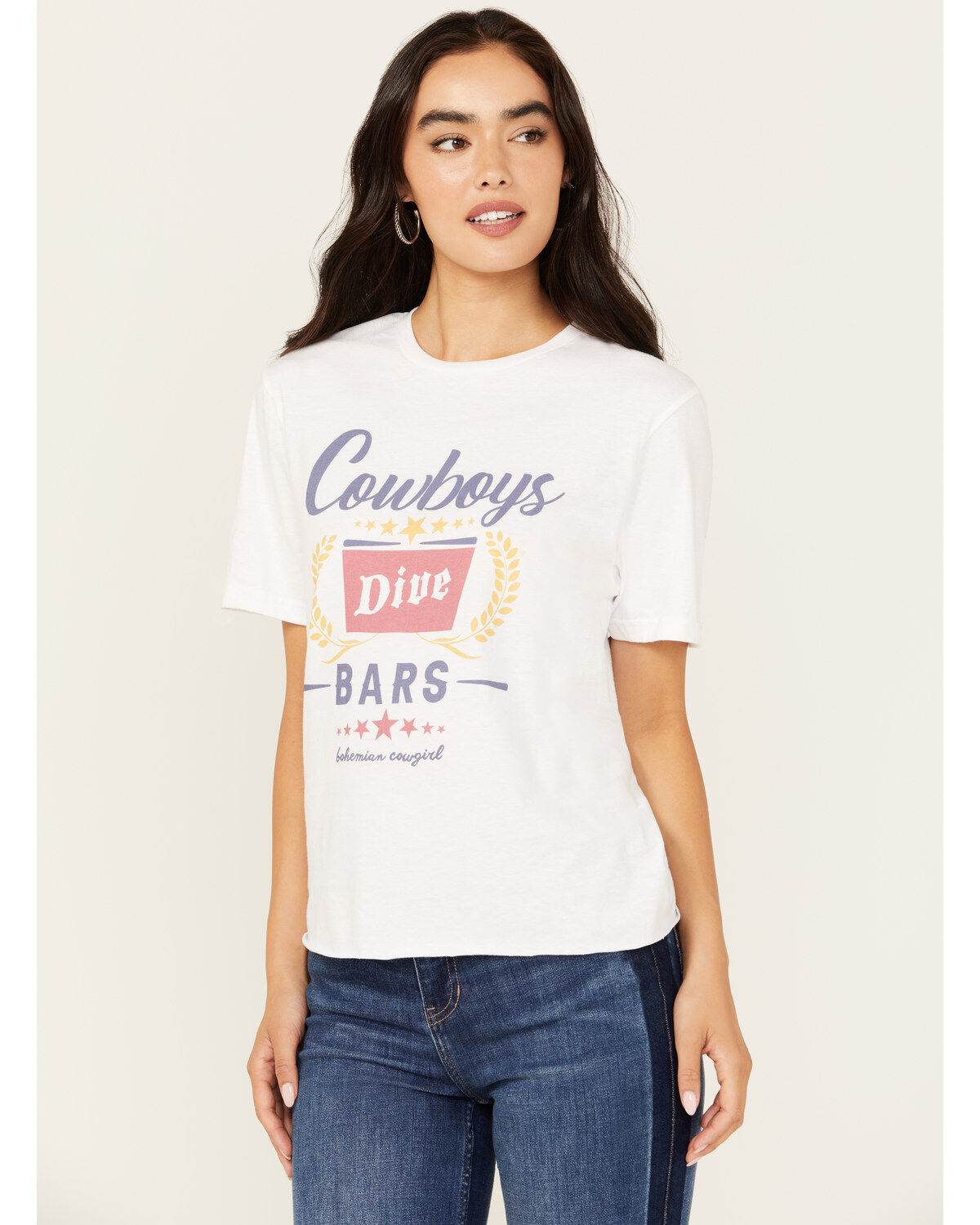 Women's Bohemian Cowgirl Cowboys & Dive Bars Short Sleeve Cropped Grap