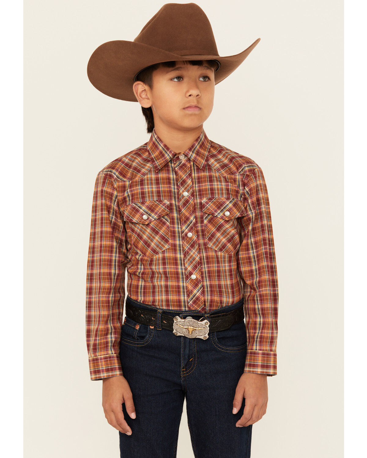 Boys' Roper Plaid Print Long Sleeve Snap Western Shirt
