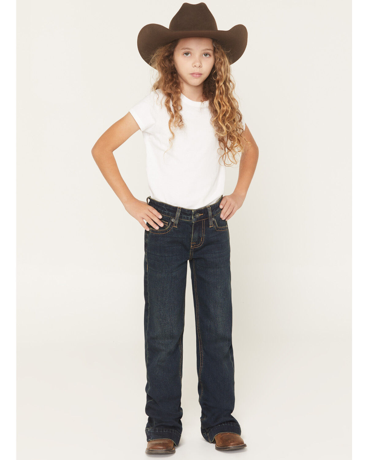 Girls' Rock & Roll Denim Dark Wash Suede Pocket Trouser Stretch Denim