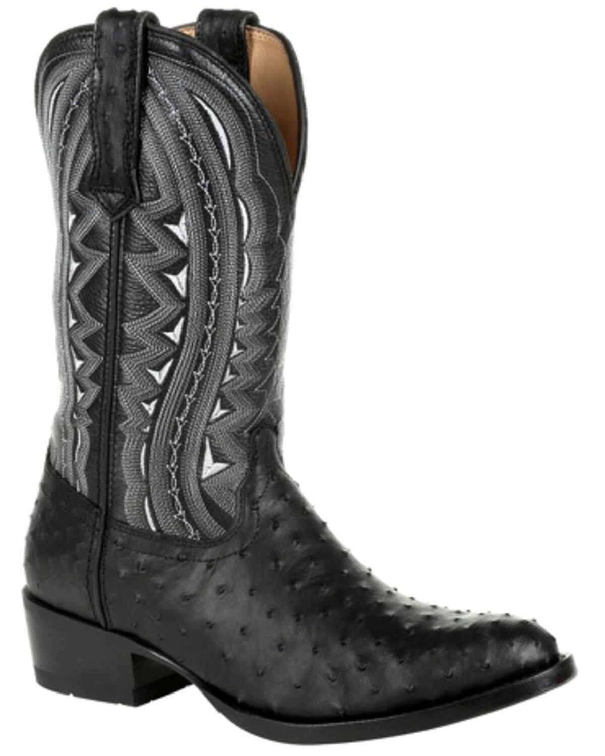 Men's Durango Black Full-Quill Ostrich Western Boots - Round Toe