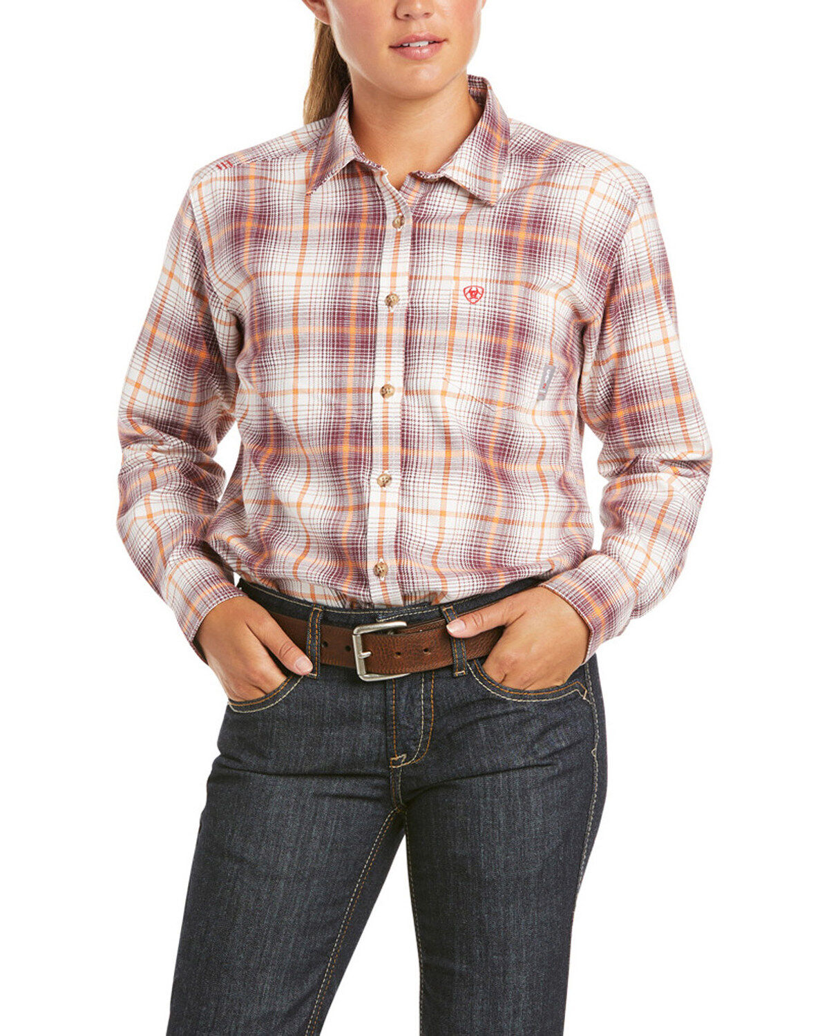 Women's Ariat FR Bria Plaid Print Long Sleeve Button Down Work Shirt