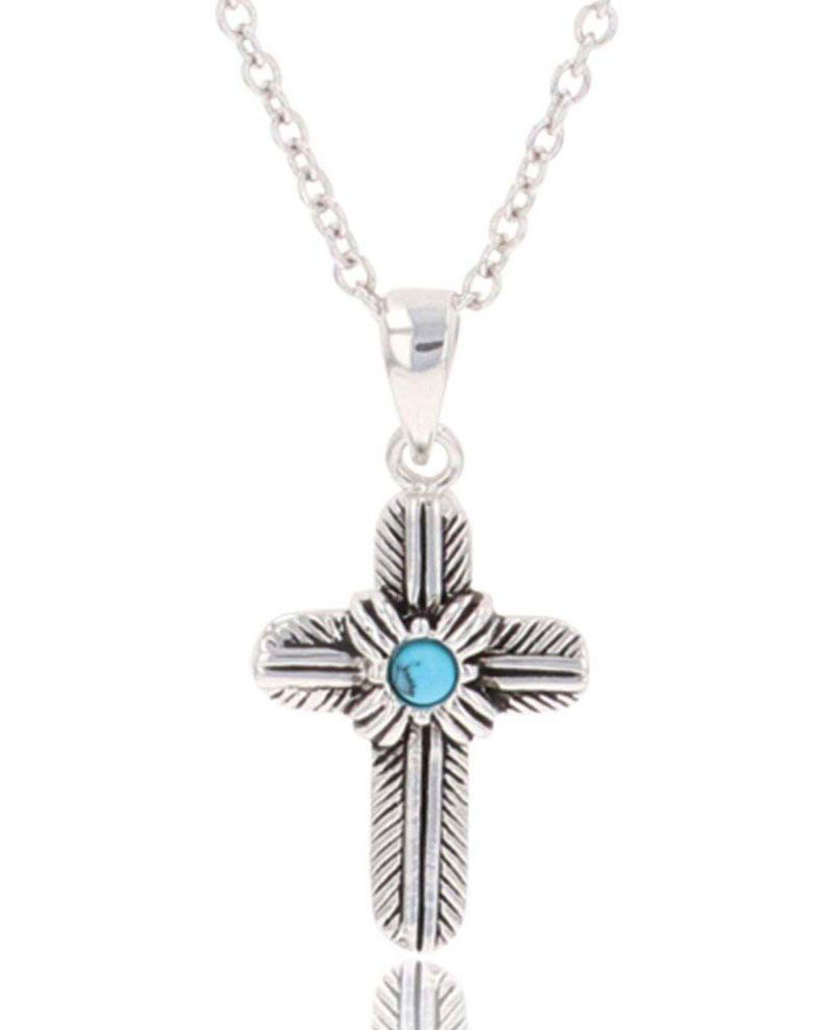 Women's Montana Silversmiths Feathered Cross Turquoise Center Necklace