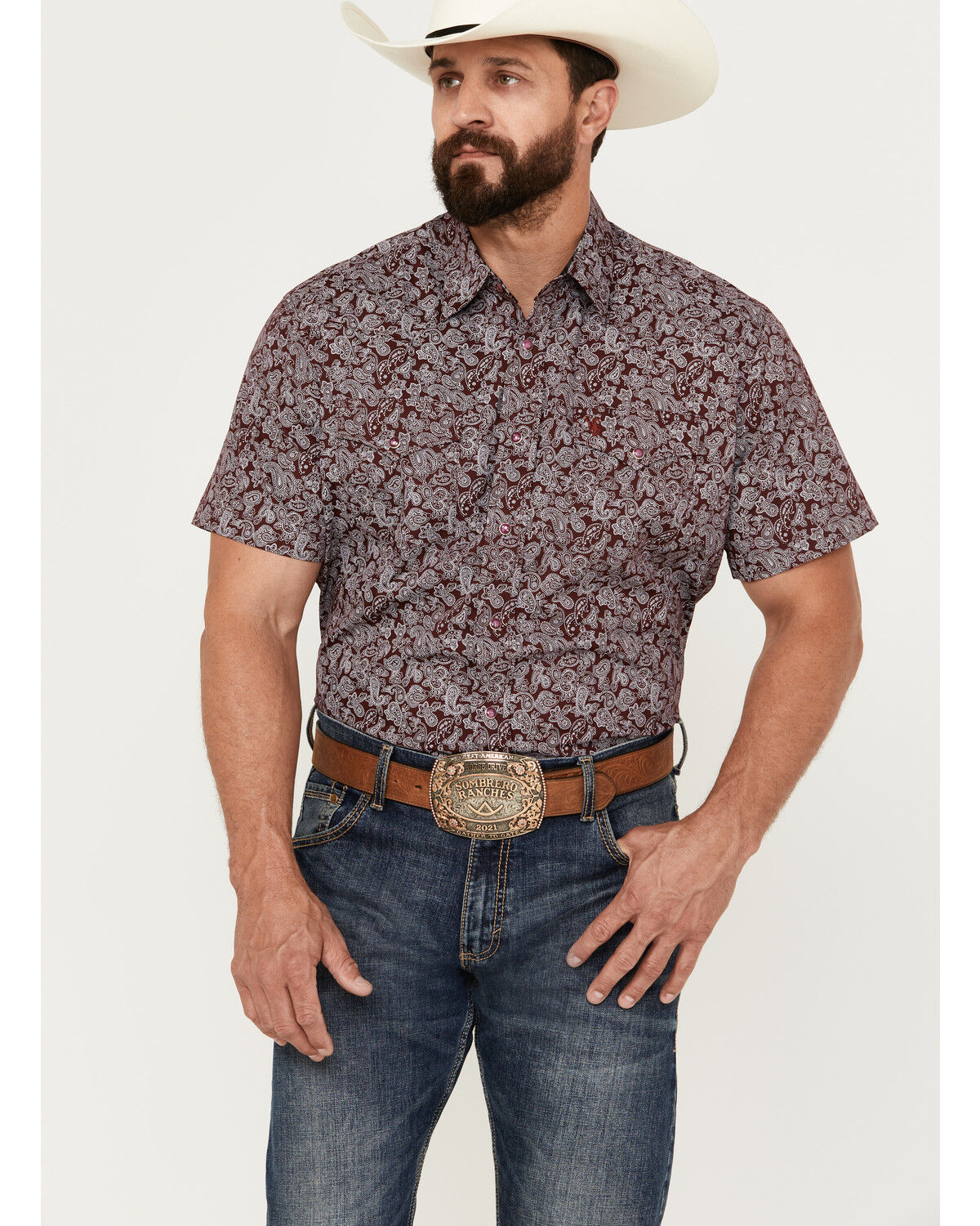 Men's Rodeo Clothing Paisley Print Short Sleeve Snap Western Shirt