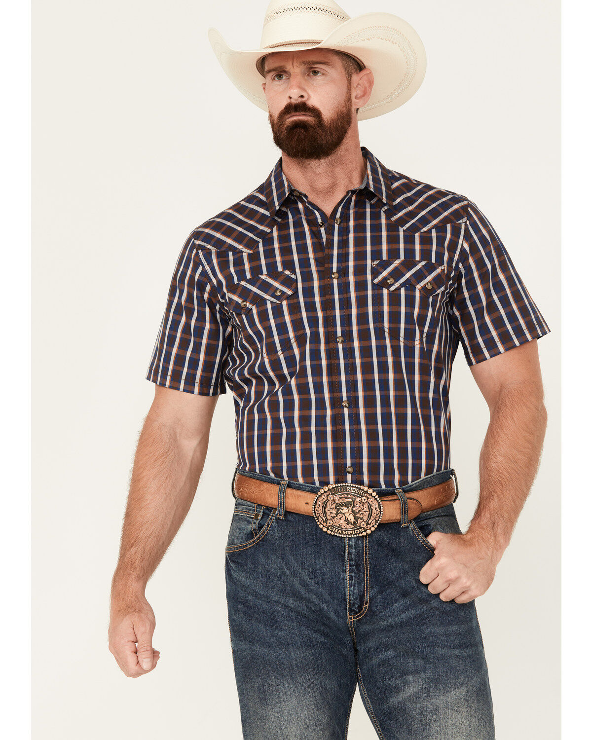 Men's Cody James Joe Plaid Print Short Sleeve Snap Western Shirt