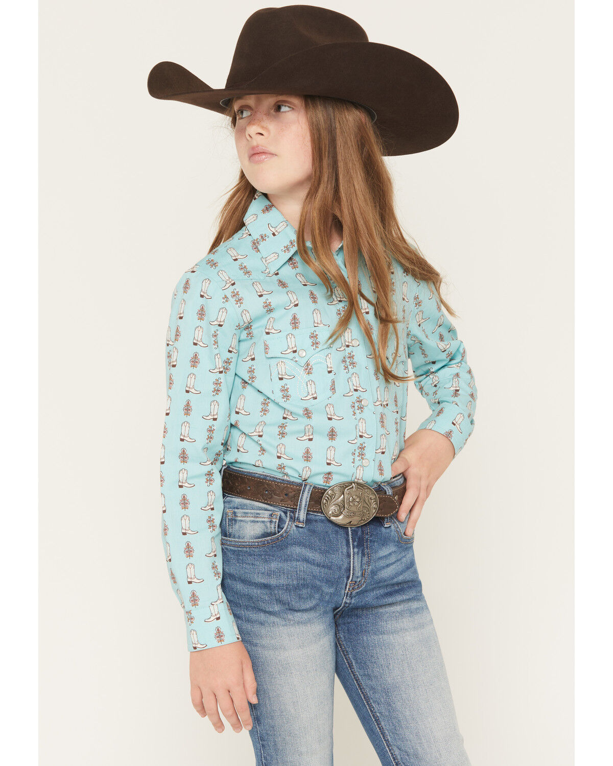 Girls' Panhandle Boot Print Long Sleeve Pearl Snap Western Shirt