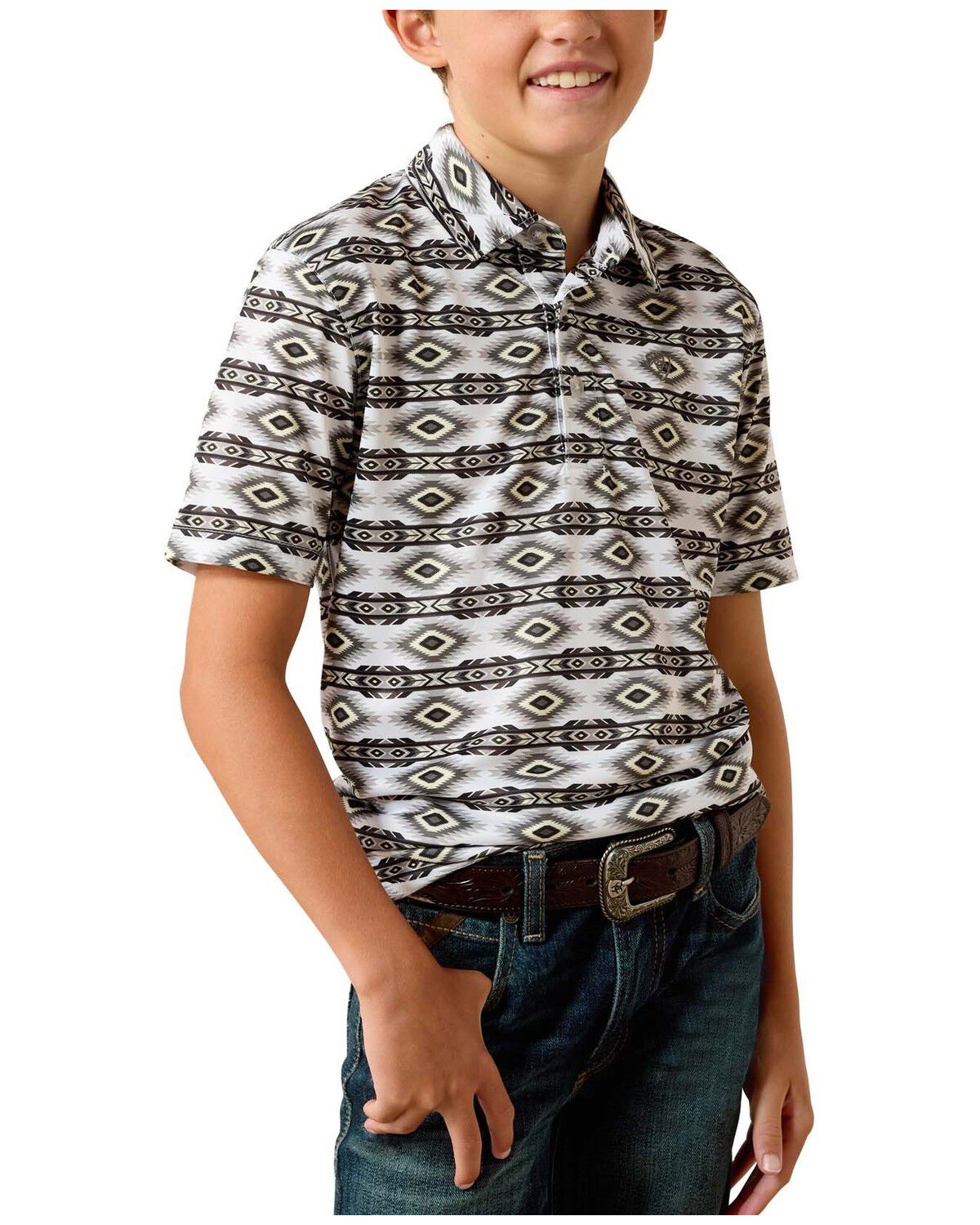 Boys' Ariat AriatTEK Southwestern Geo Print Short Sleeve Button-Down P