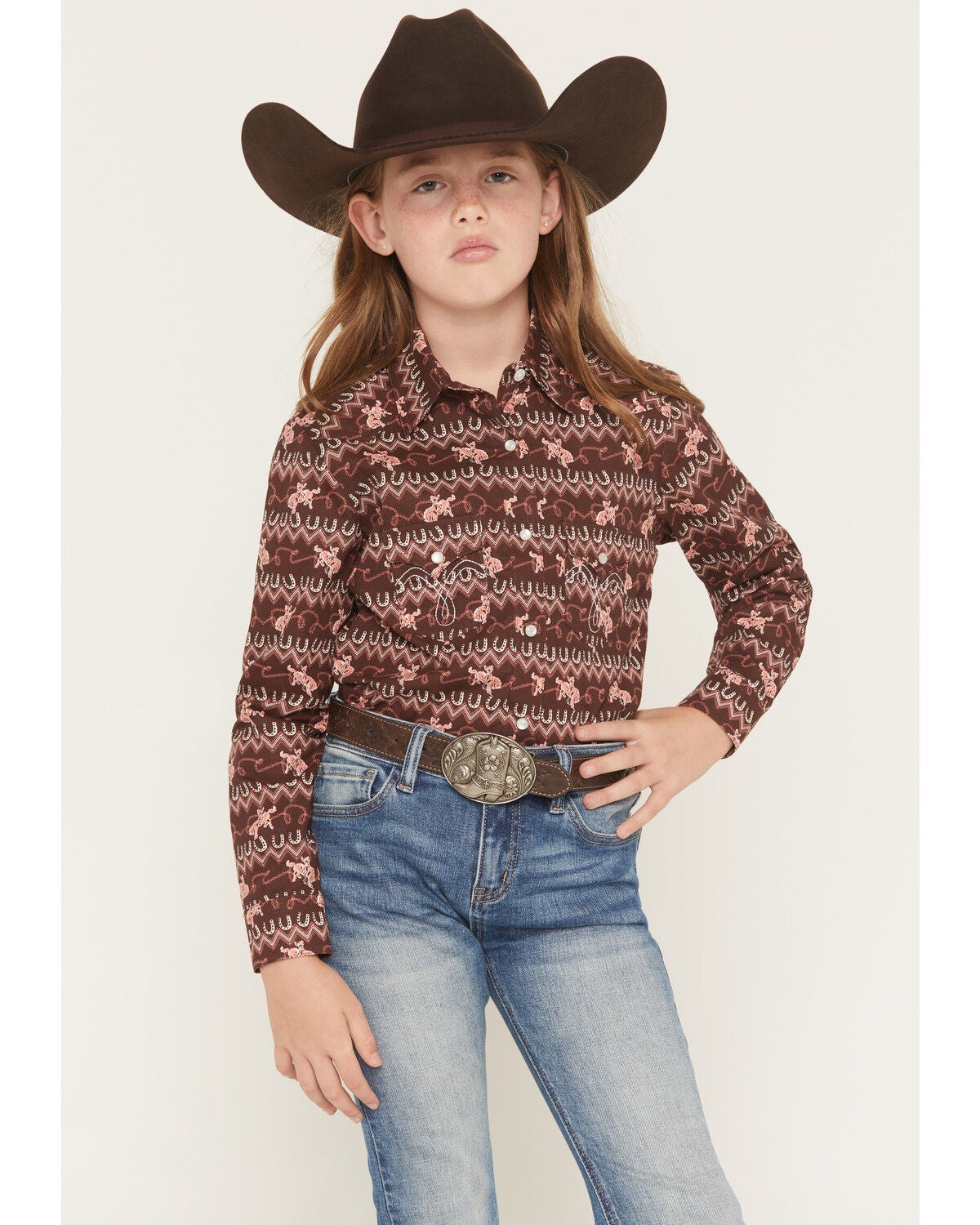 Girls' Panhandle Horse Print Long Sleeve Snap Western Shirt