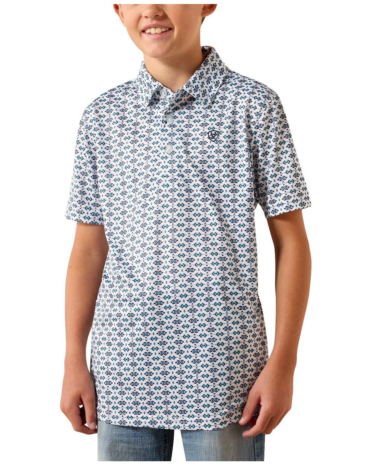Boys' Ariat AriatTEK Geo Print Short Sleeve Button-Down Polo