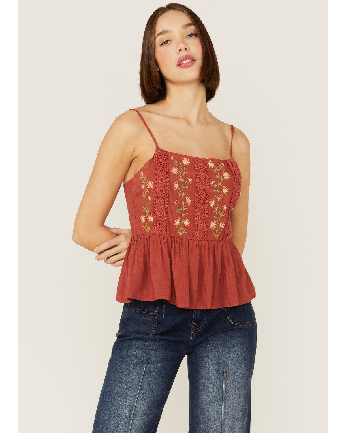 Women's Patrons of Peace Margo Embroidered Spaghetti Strap Tank