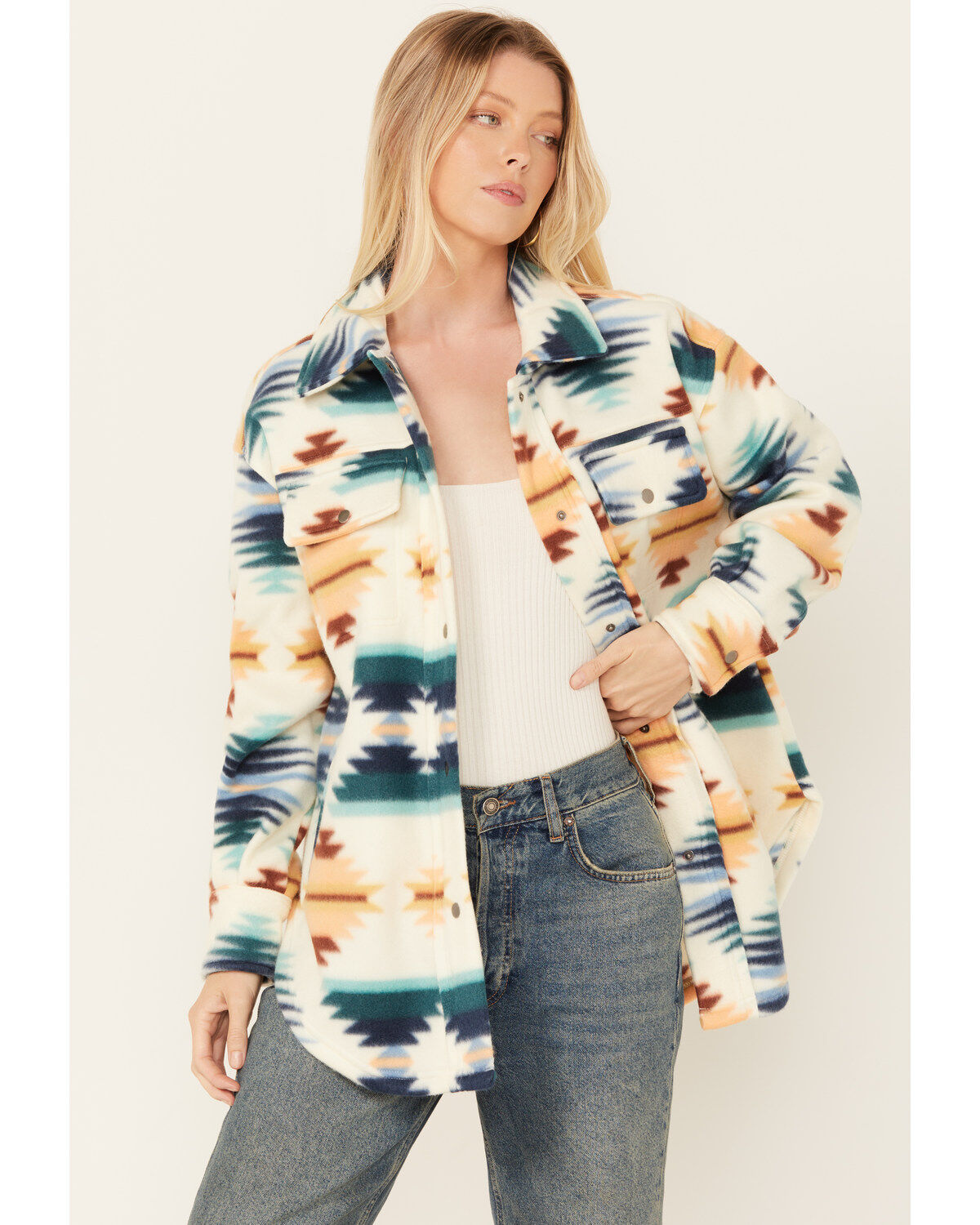 Women's Fornia Southwestern Print Polar Fleece Shacket