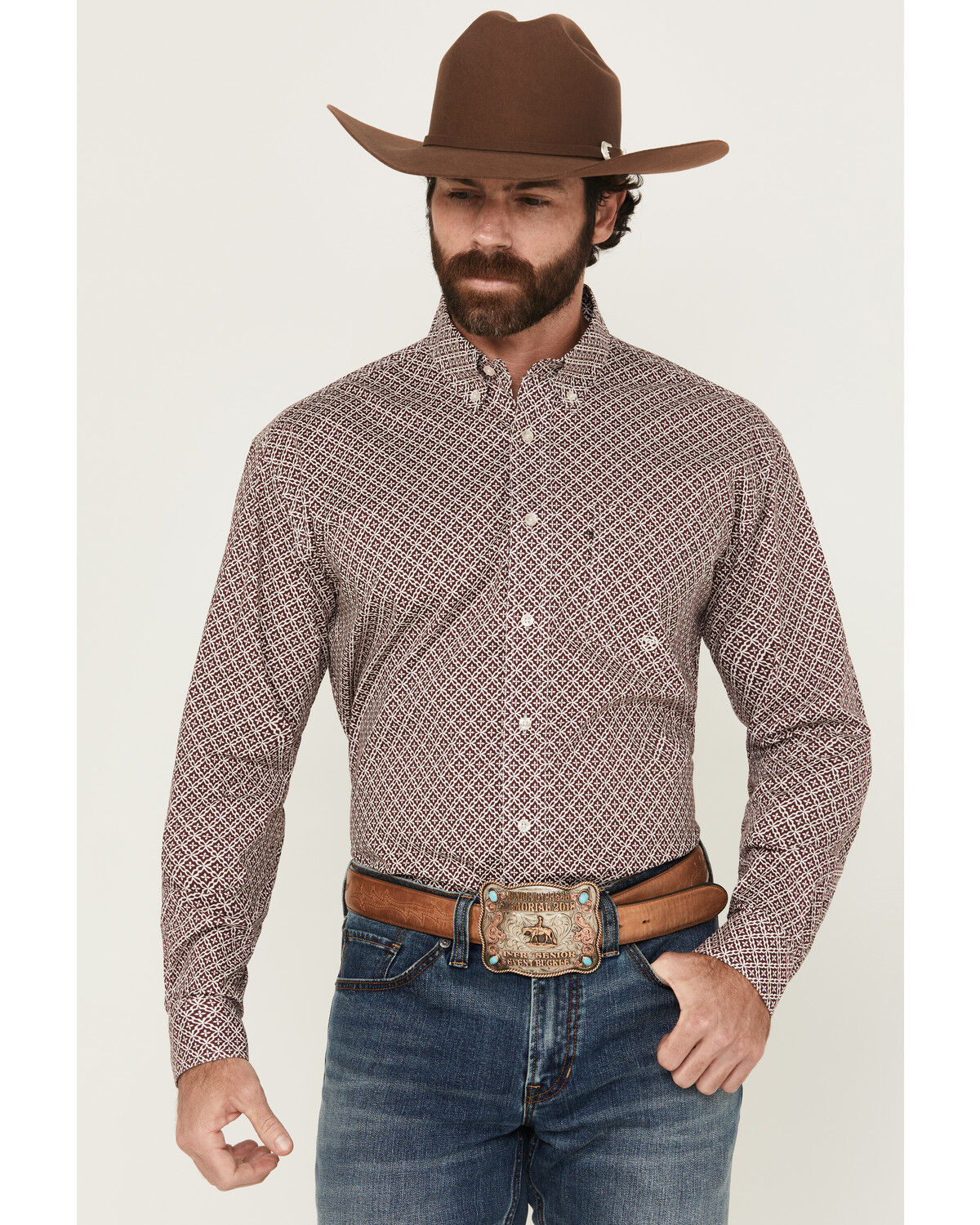 Men's Roper Amarillo Geo Print Long Sleeve Button-Down Stretch Western