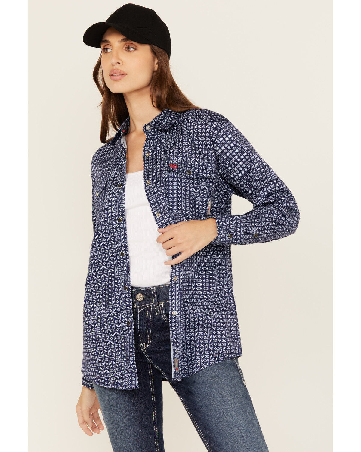 Women's Ariat FR Beverly Geo Print Long Sleeve Snap Work Shirt