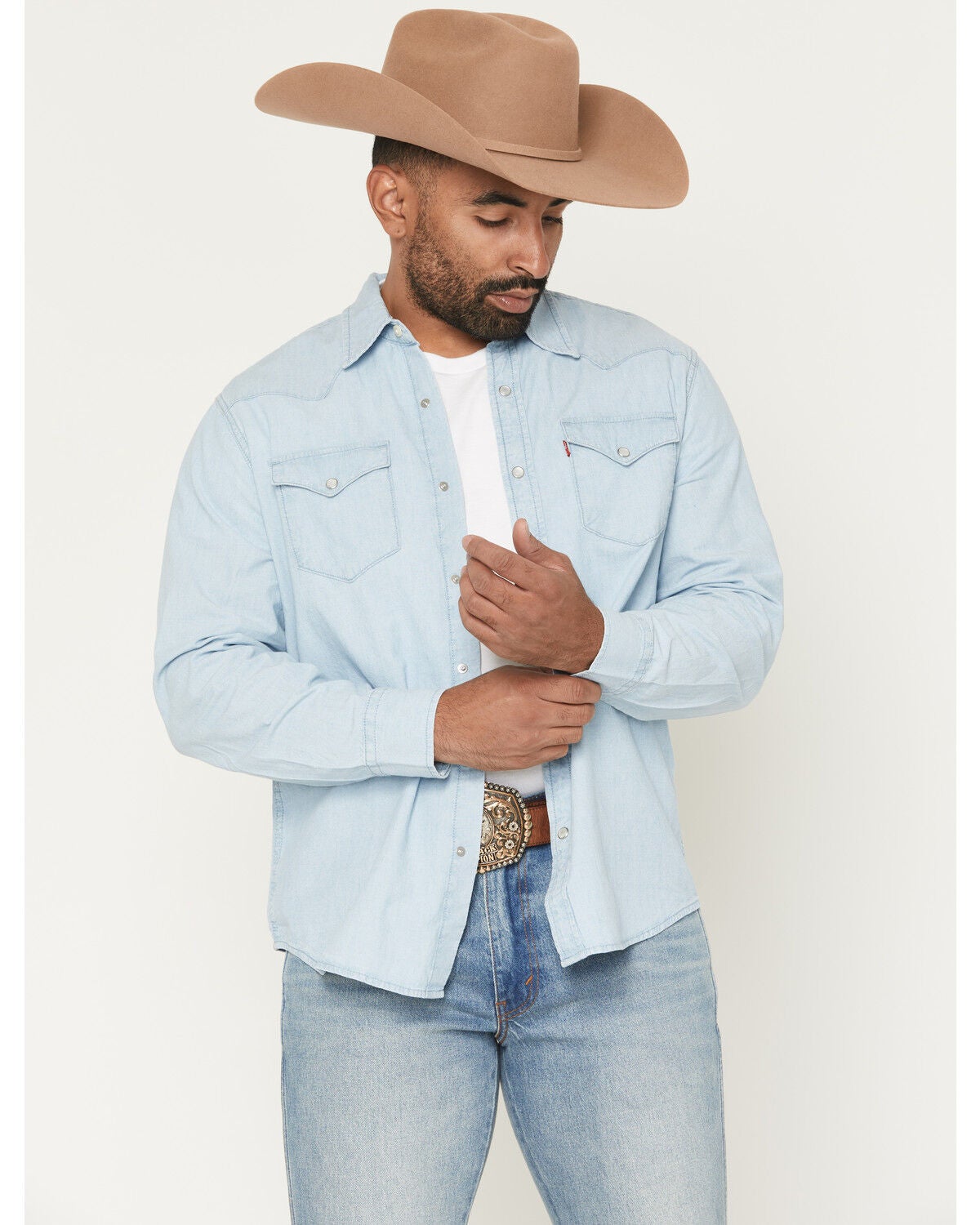 Men's Levi's Light Wash Classic Western Standard Long Sleeve Pearl Sna