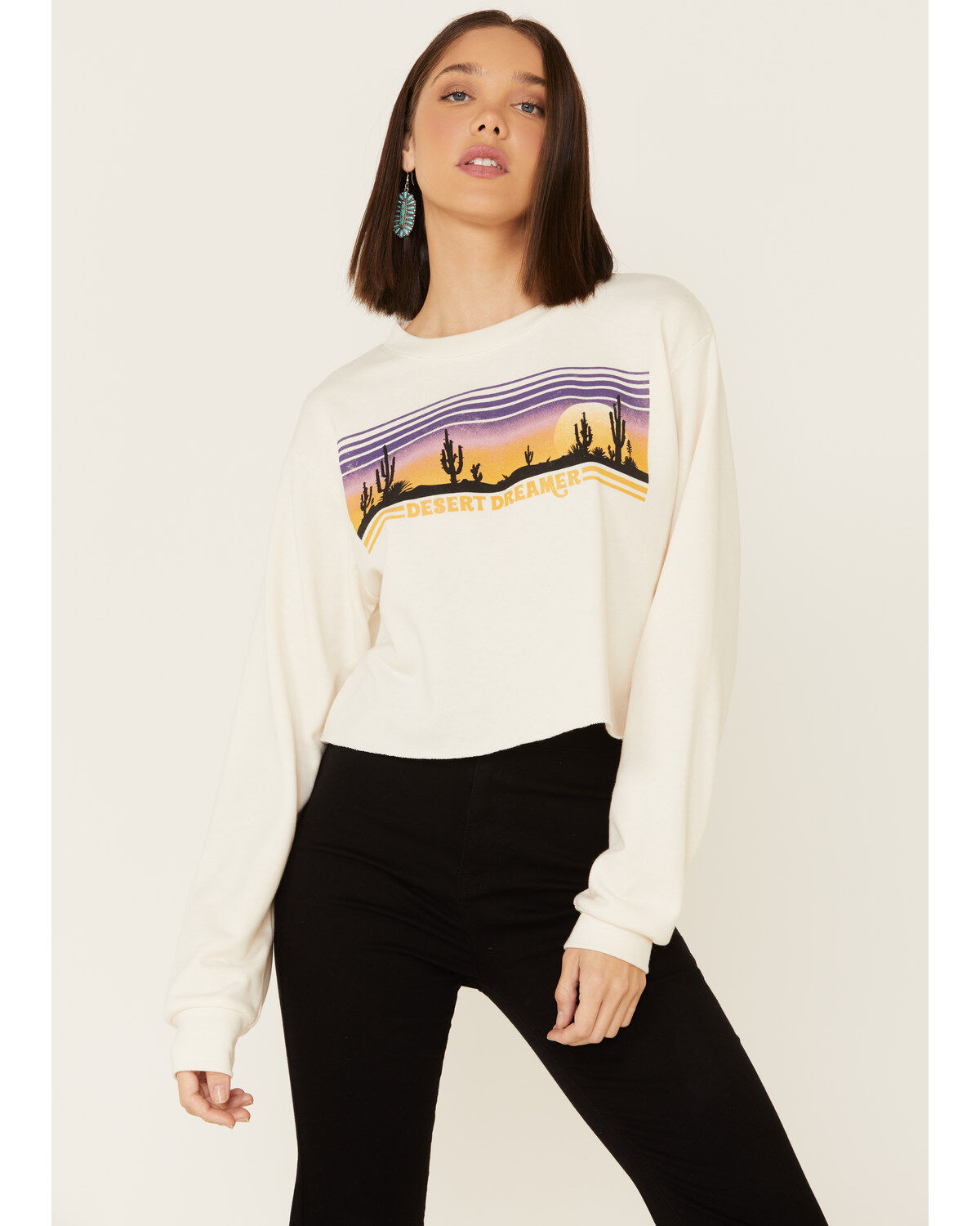 Women's Cut & Paste Desert Dreamer Graphic Cropped Long Sleeve Top