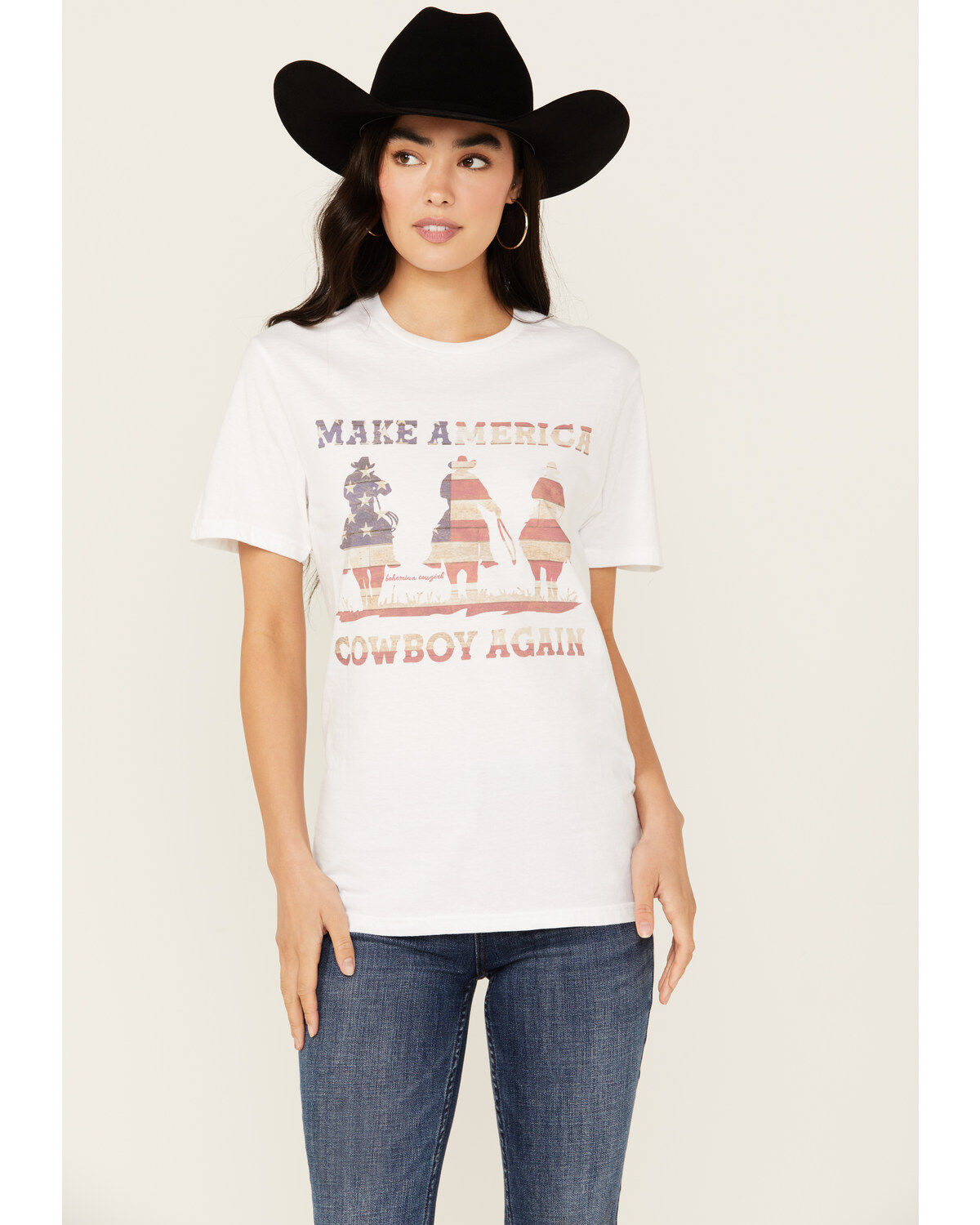 Women's Bohemian Cowgirl Make America Cowboy Short Sleeve Graphic Tee
