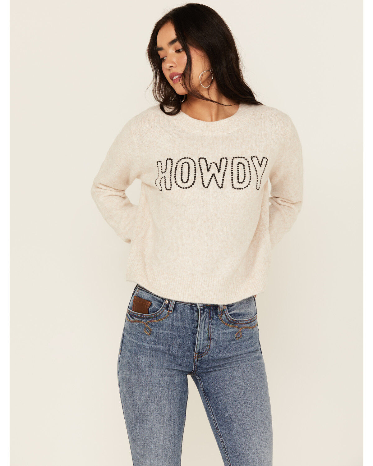Women's White Crow Howdy Stitch Sweater