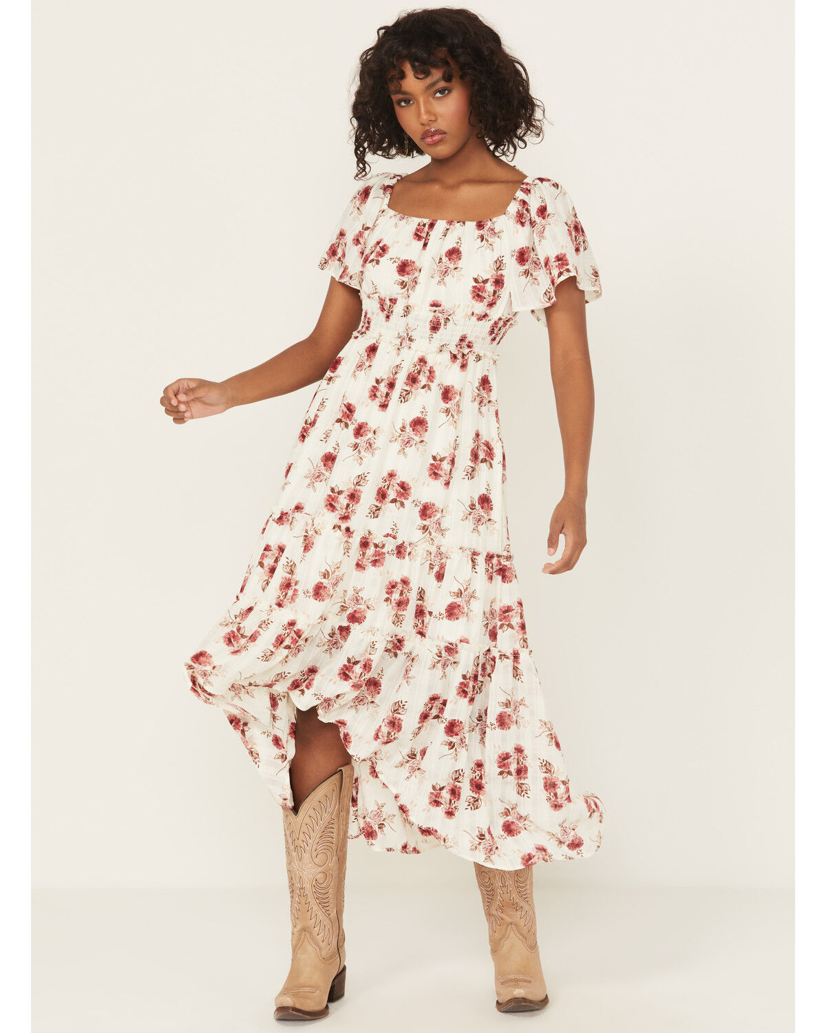 Women's Wild Moss Floral Print High-Low Dress