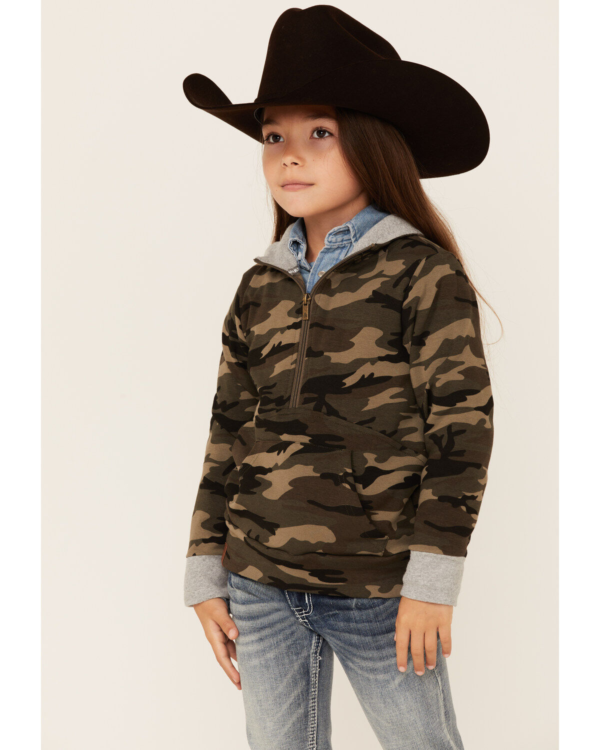 Girls' Ampersand Avenue Multi Camo Print 1/4 Zip Pullover