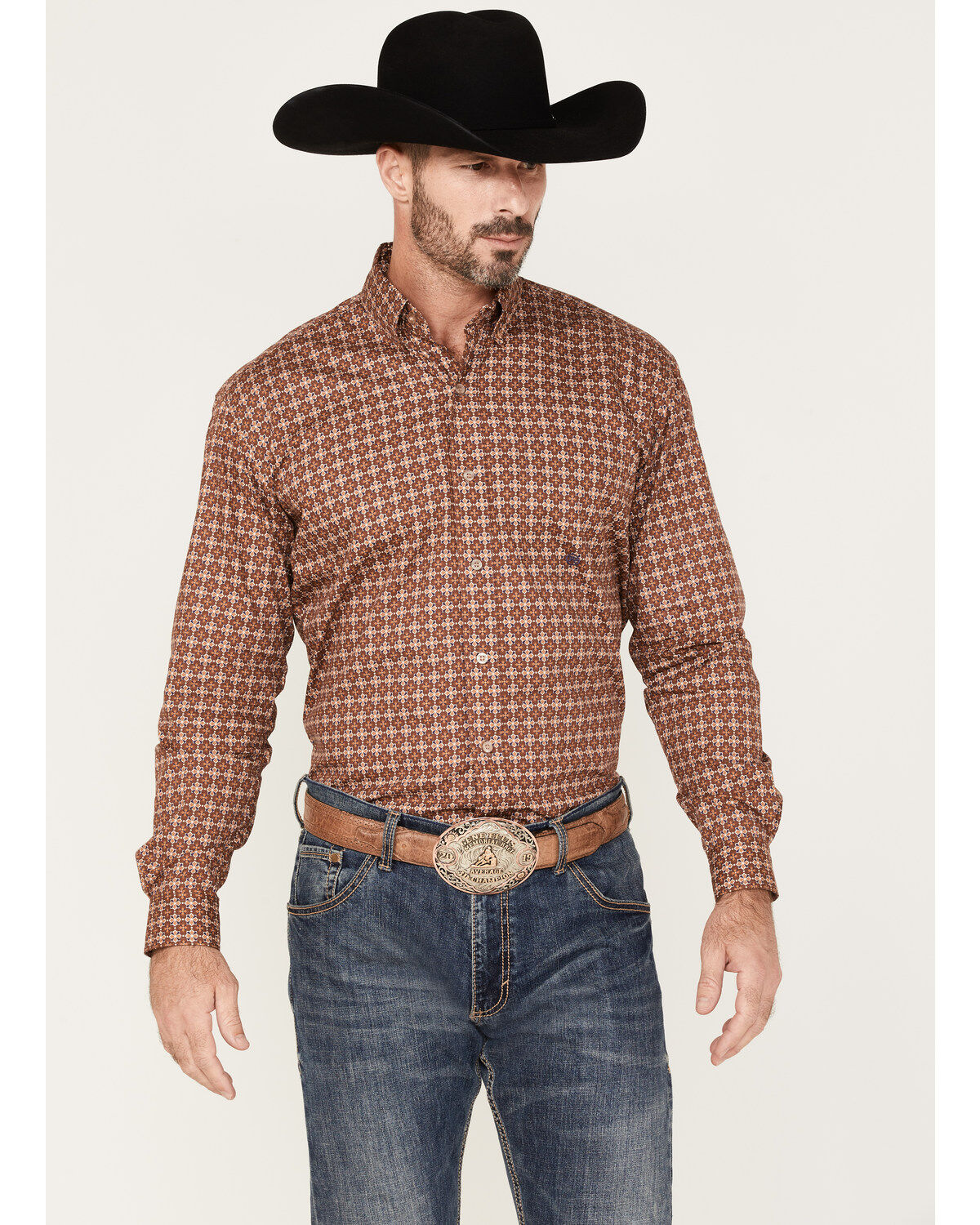 Men's Roper Spiced Plum Geo Print Long Sleeve Button Down Shirt