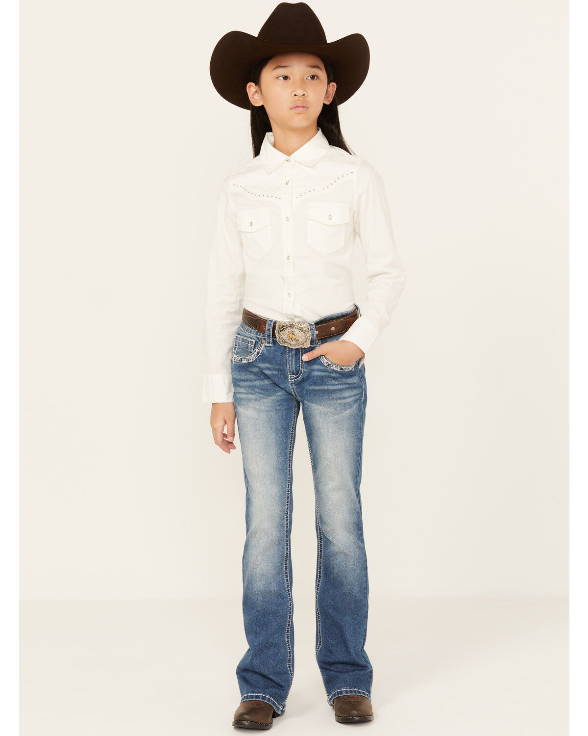 Girls' Shyanne Medium Wash Diamond Dreamcatcher Stretch Bootcut Jeans