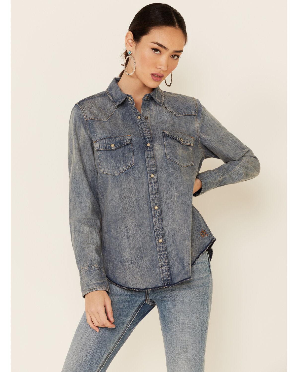 Women's STS Ranchwear Claira Denim Long Sleeve Pearl Snap Western Shir
