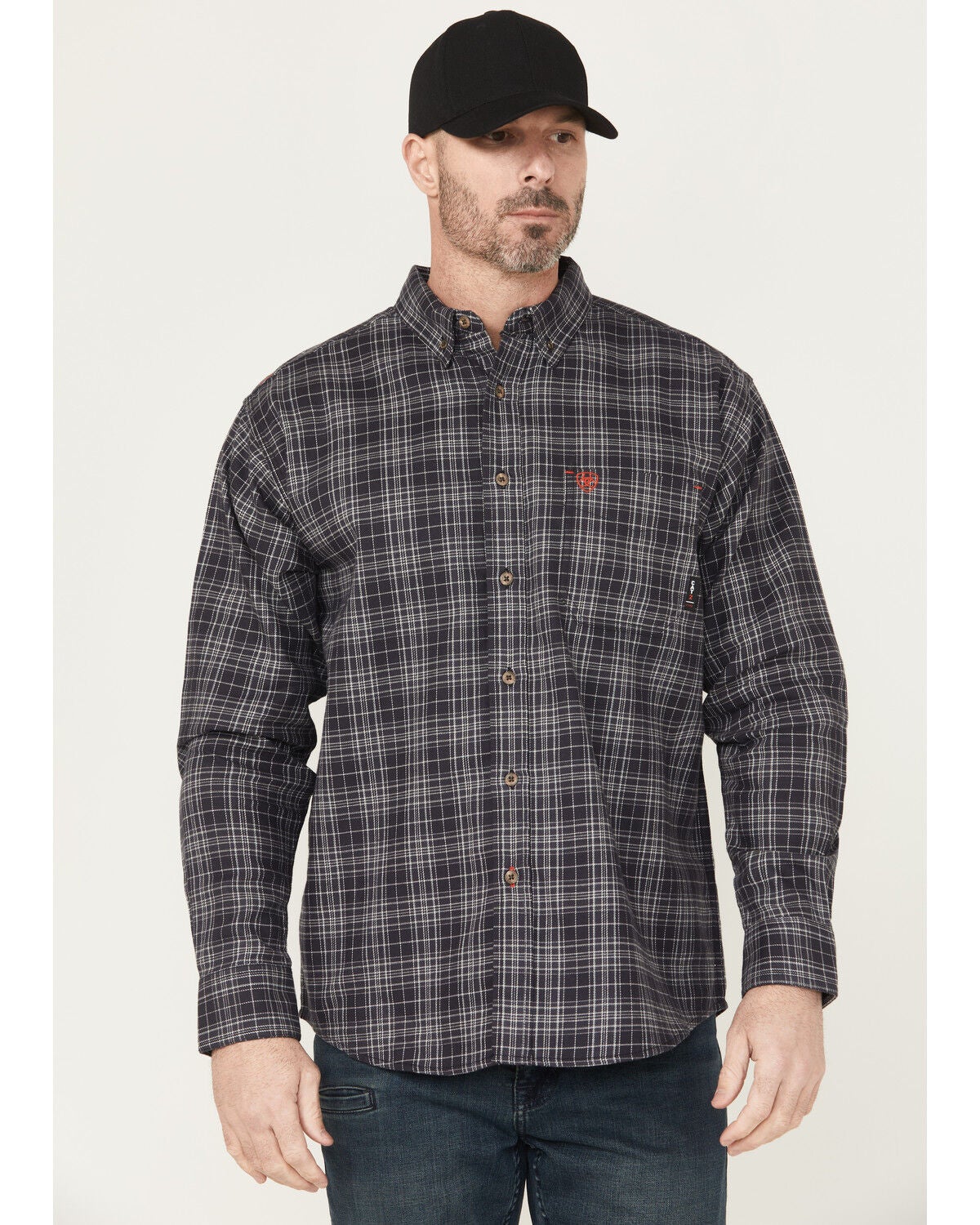 Men's Ariat FR Brando Plaid Print Long Sleeve Button-Down Work Shirt