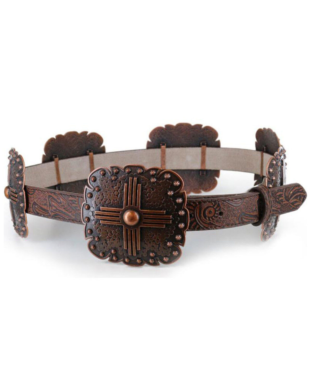 Women's Angel Ranch Brown Scalloped Concho Leather Belt