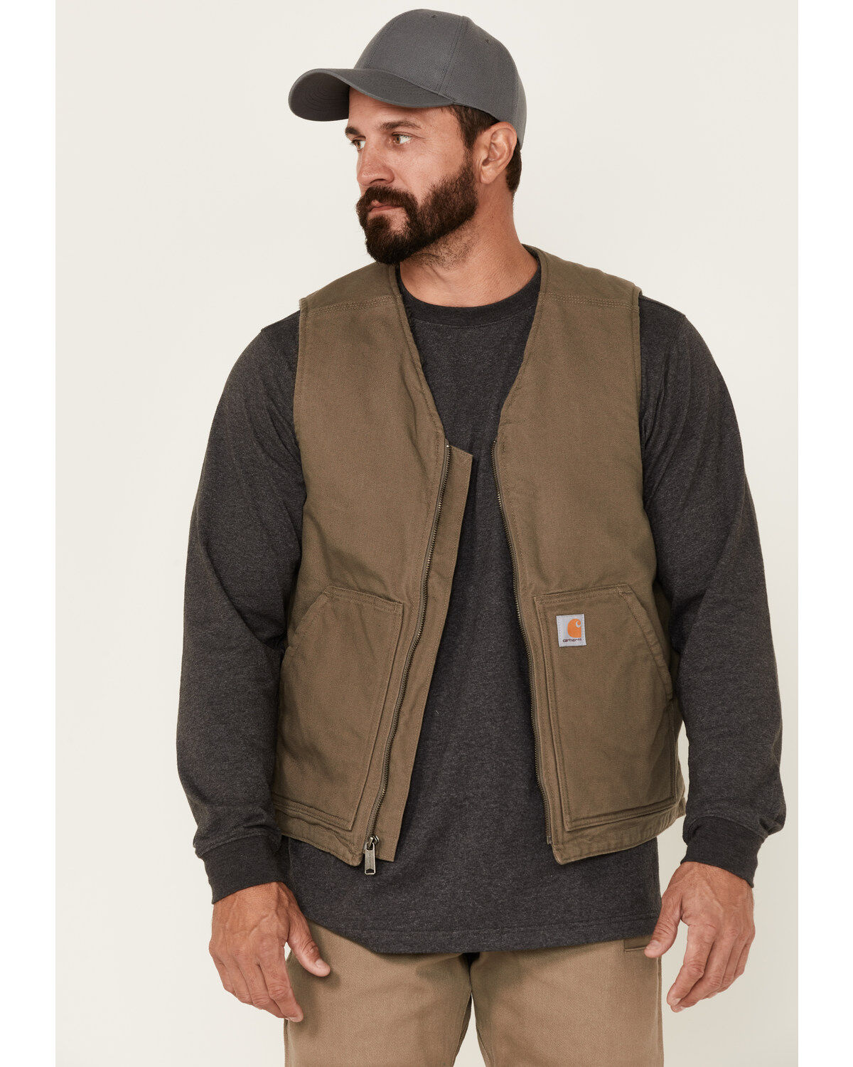 Men's Carhartt Dark Brown Washed Duck Sherpa Lined Vest