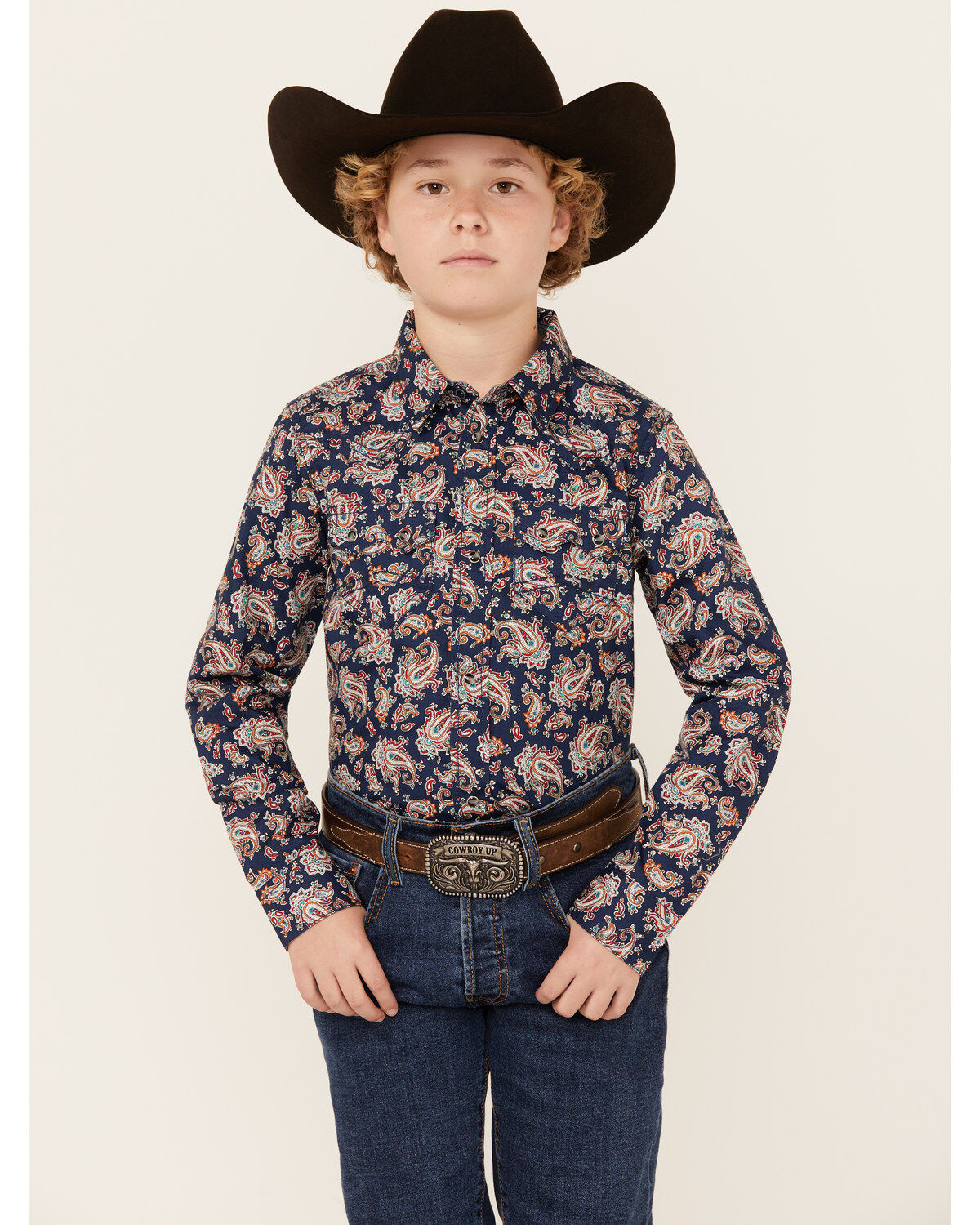 Boys' Cody James Grand Finale Paisley Print Long Sleeve Snap Western S