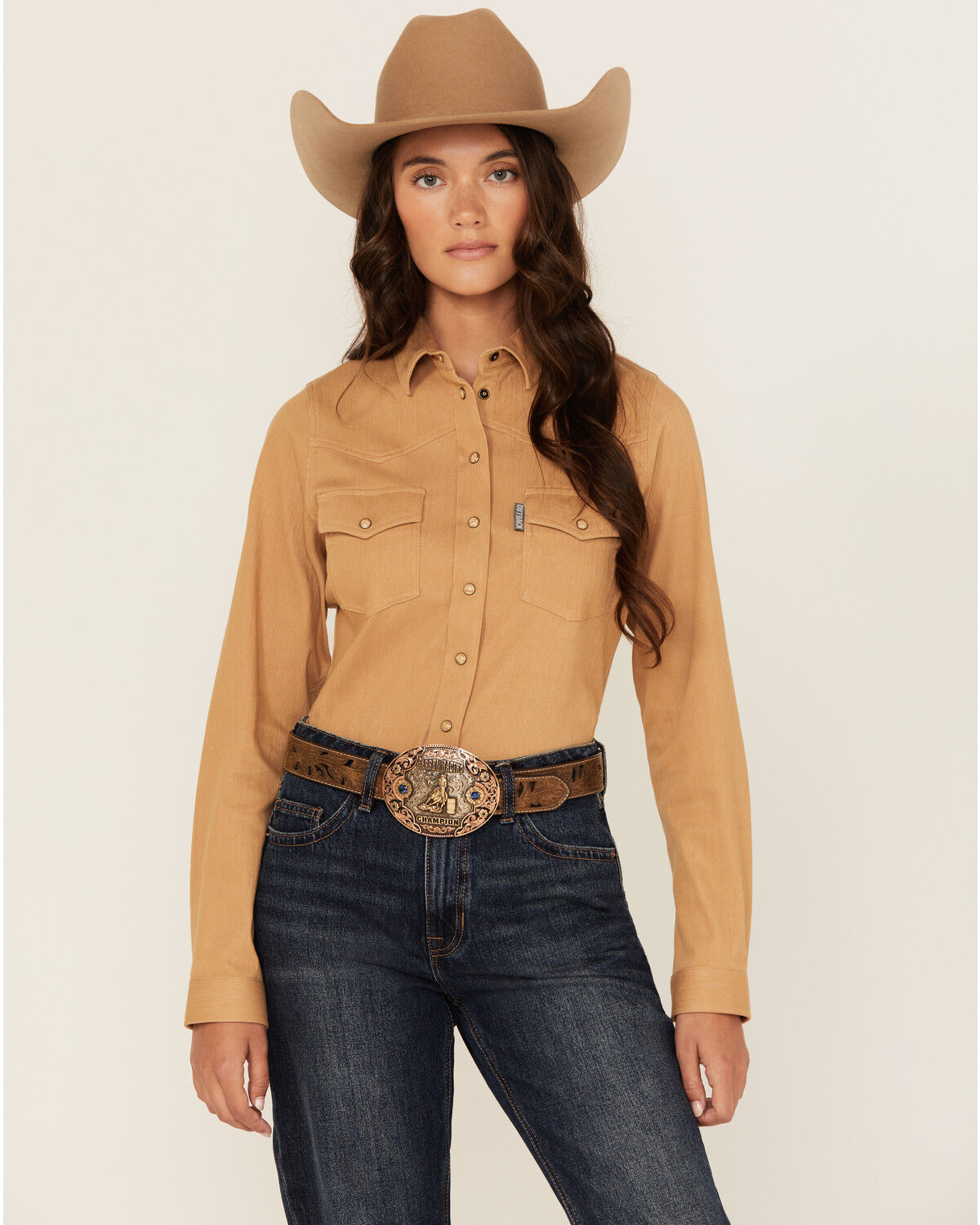 Women's Outback Trading Co Solid Knit Long Sleeve Snap Western Shirt